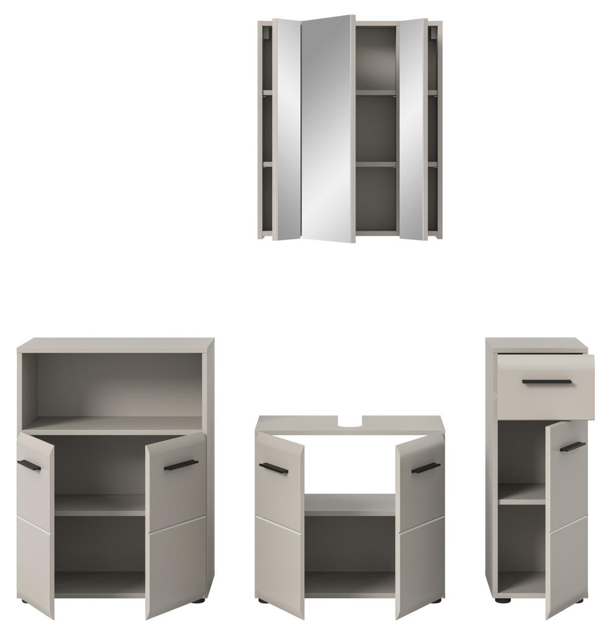 BADMÖBEL-SET Kaschmir 4-teilig 180 cm, Komplettset mit viel Stauraum - Kaschmir/Schwarz, Glas/Holzwerkstoff (180/185/30cm) - Inn.Furn
