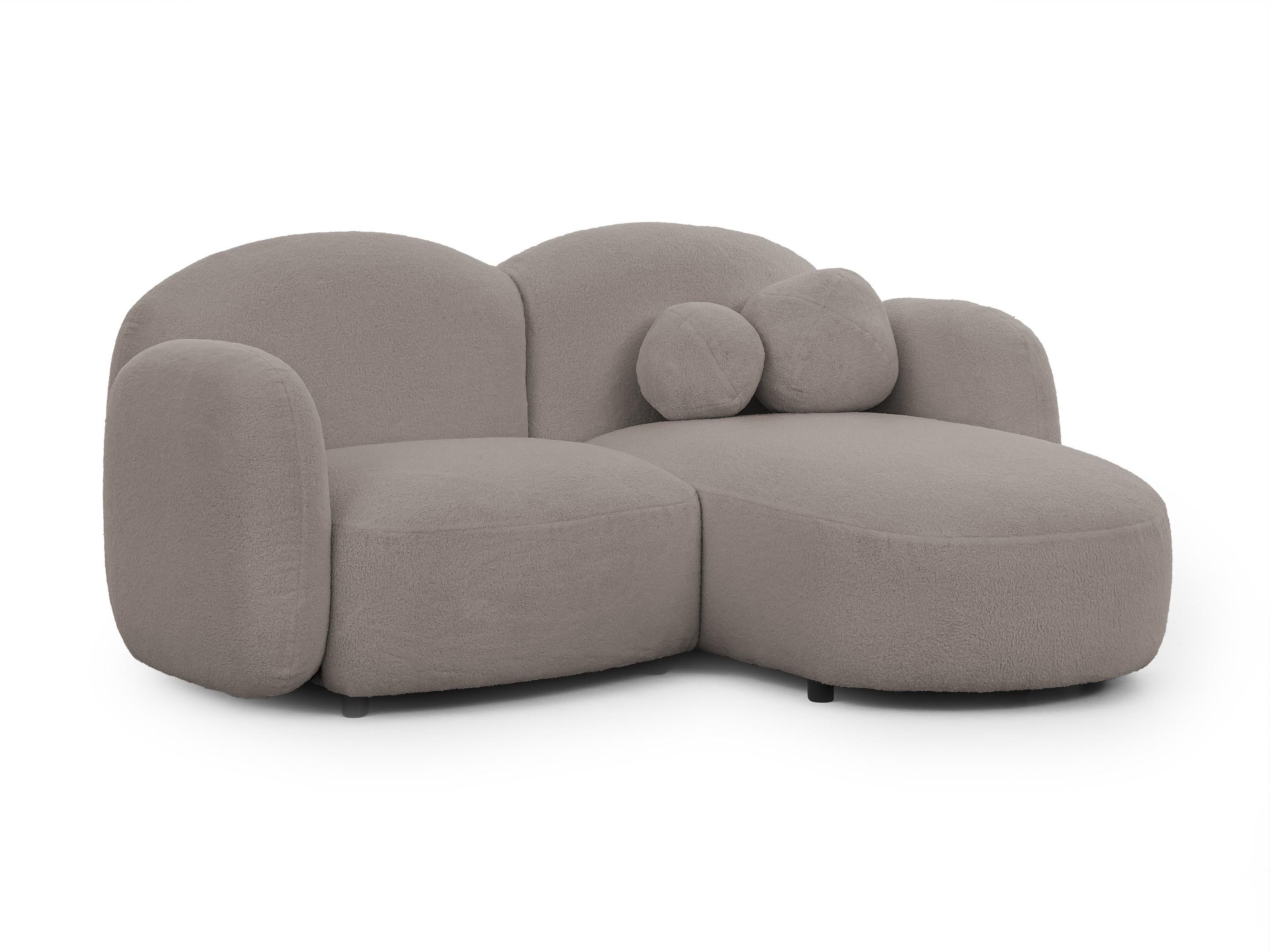 ECKSOFA Nuvola mit abgerundetem Design Hellgrau Bouclé-Stoff - Ottomane Rechts - Hellgrau/Schwarz, Holz/Kunststoff (190/146cm) - S-Style