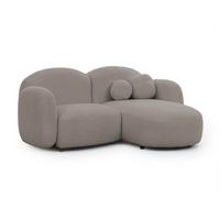 ECKSOFA Nuvola mit abgerundetem Design Hellgrau Bouclé-Stoff - Ottomane Rechts - Hellgrau/Schwarz, Holz/Kunststoff (190/146cm) - S-Style