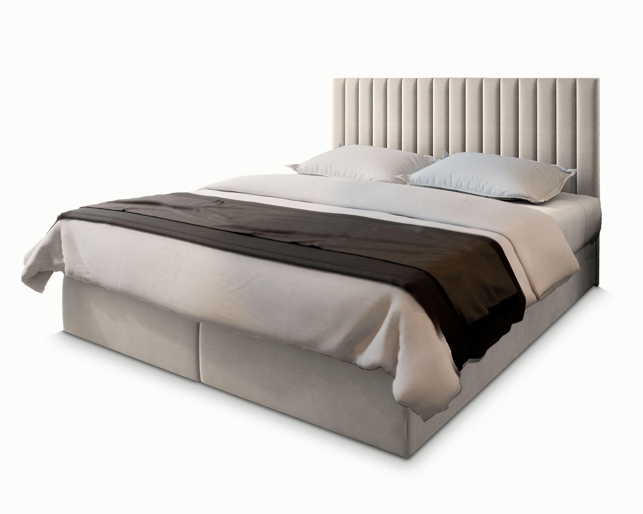 BOXBETT BRESEL 160x200 cm mit Matratze und Topper - Beige - Beige, Holz (160/200cm) - MASSENO