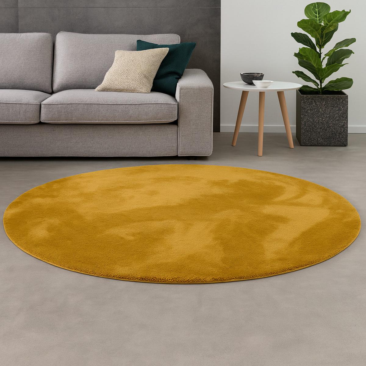 FELLTEPPICH SUPER SOFT PEARL RUND - Currygelb, Textil (160/160cm) - Pergamon