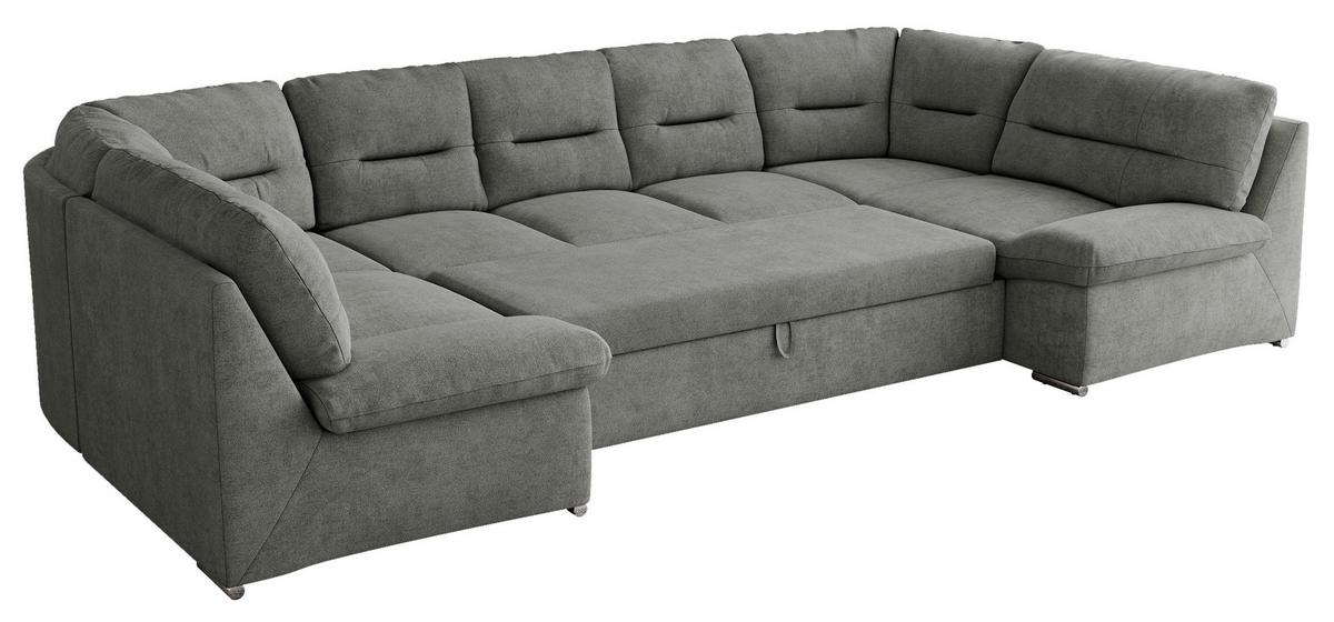 WOHNLANDSCHAFT COMODO U Grau Struktur - Silberfarben/Grau, Textil/Metall (340/93/206cm) - MKS