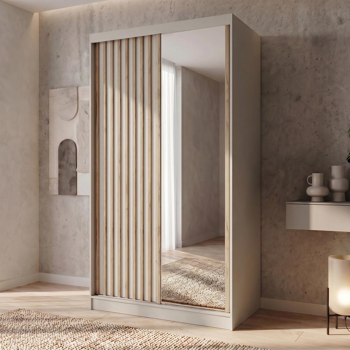 SCHWEBETÜRENSCHRANK Donatello mit 2 Türen. 120 cm, Kaschmir+eiche Artisan - Kaschmir/Eiche Artisan, Holzwerkstoff (120/205/60cm) - Beautysofa