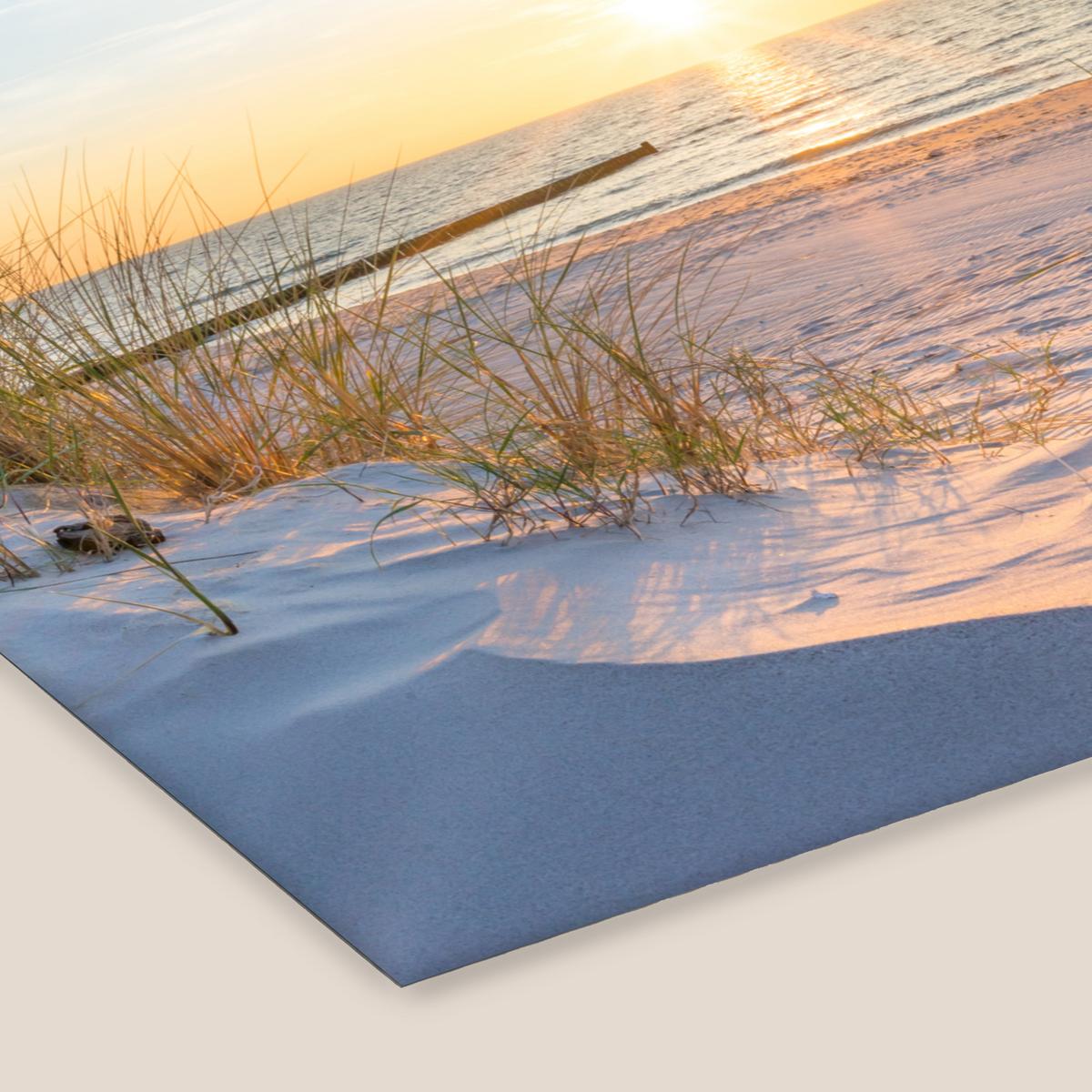 POSTER MIT RAHMENGERAHMTES BILD Strand - Sonne - Düne - Gras - Sand - Horizont 40x30 cm - Hellblau, Papier (40/30cm) - MuchoWow
