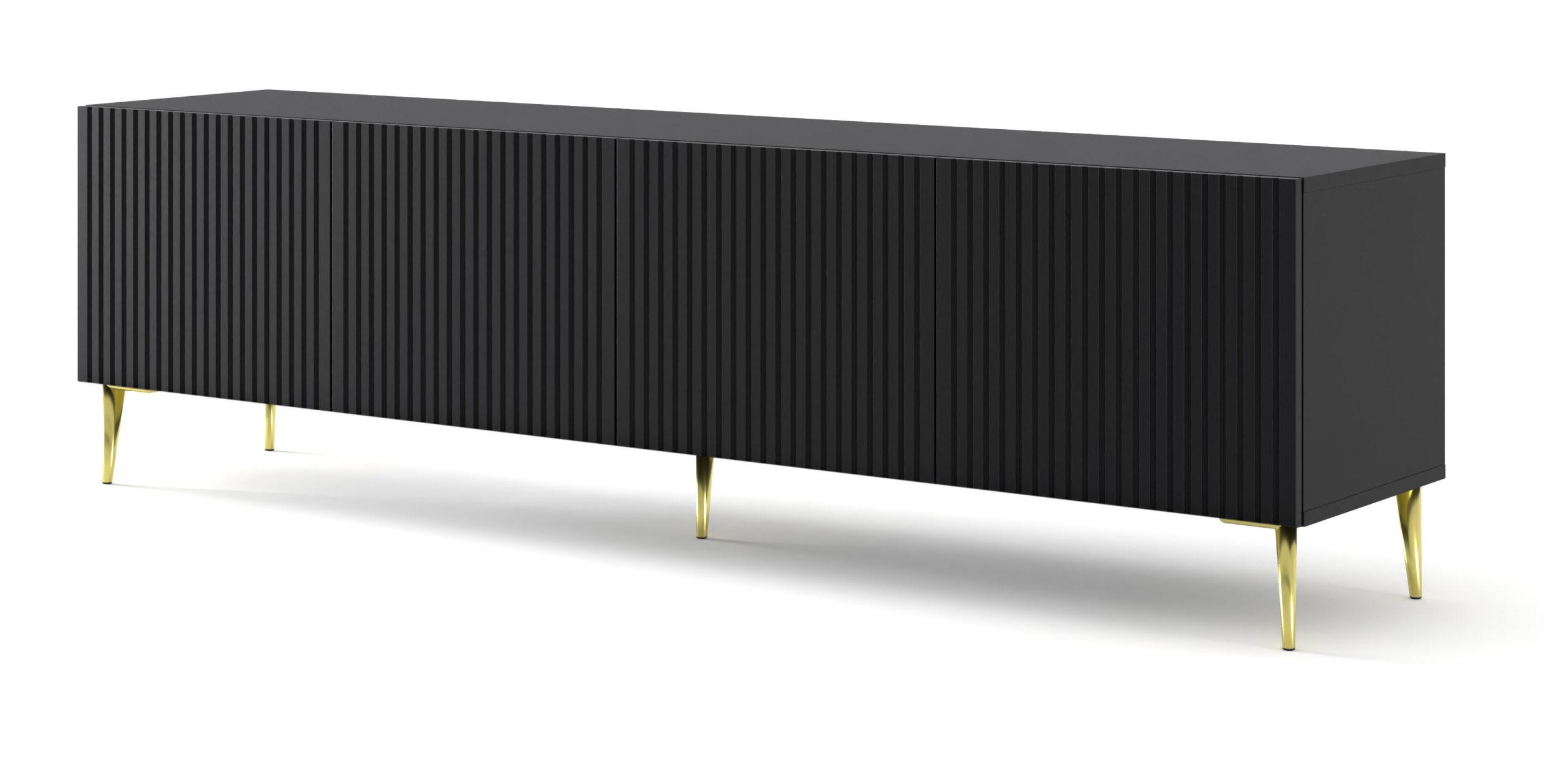TV LOWBOARD Schwarz, Schwarz, Gold 200/56/42 - Goldfarben/Schwarz, Holzwerkstoff (200/56/42cm) - RAUMHIRSCH FURNITURE