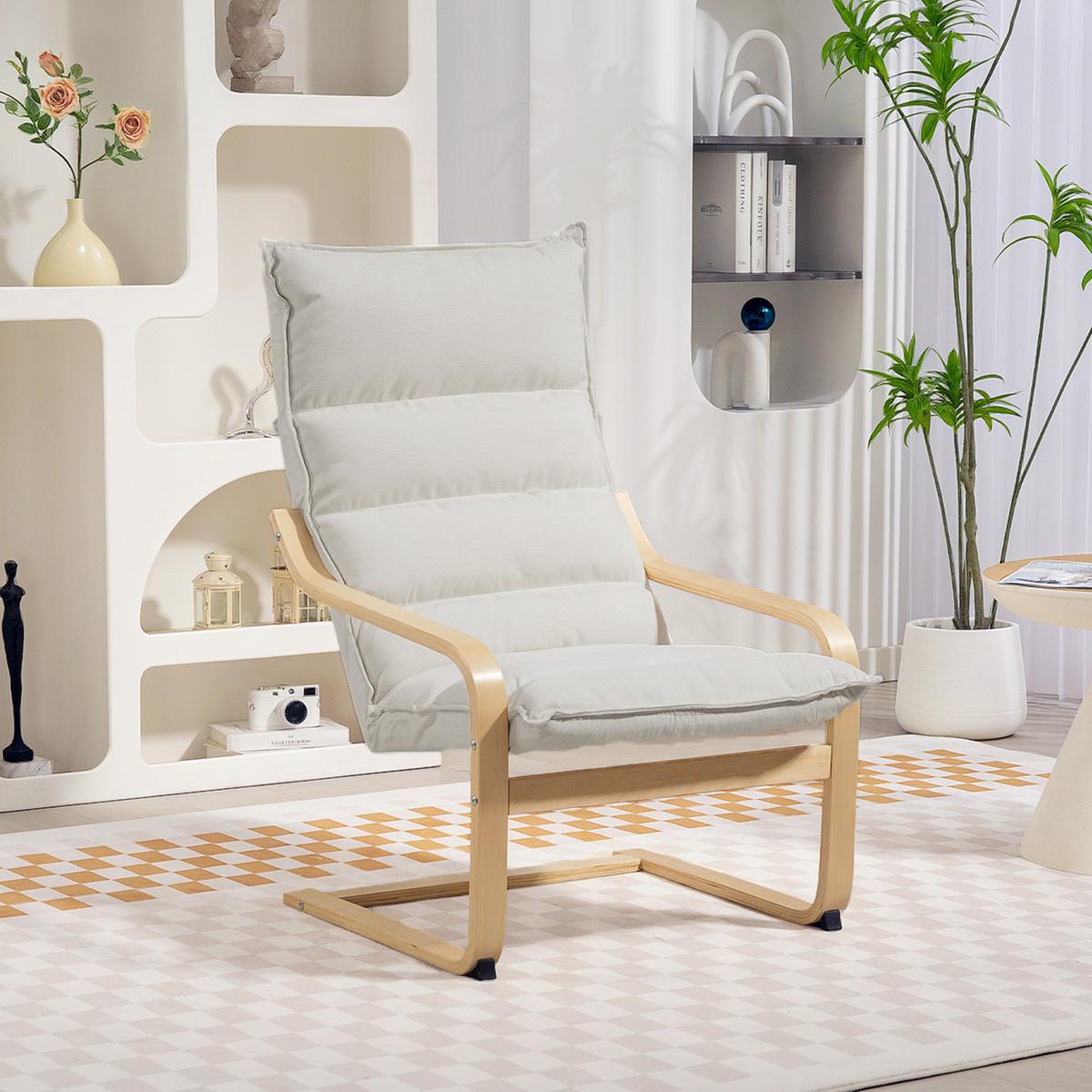 RELAXSESSEL Polyester Cremeweiß - Creme, Holz/Birkenholz (67/105/83cm) - HOMCOM
