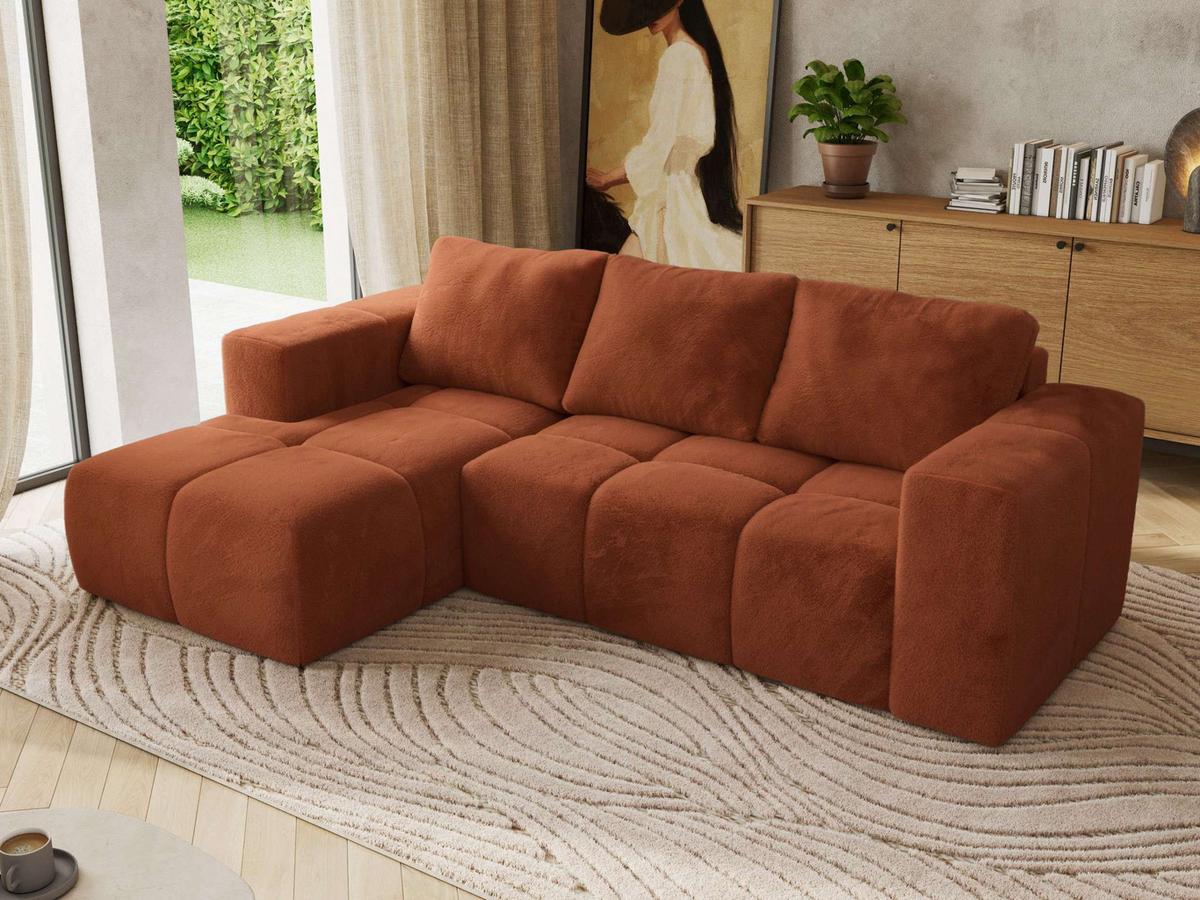 ECKSOFA MONIVA Orange Plüsch - Links - Schwarz/Orange, Kunststoff/Textil (164/266cm) - MKS