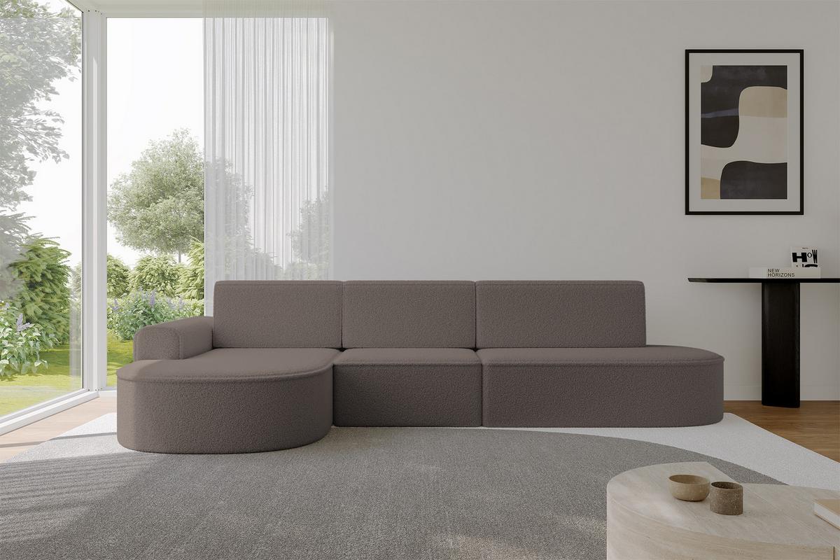 ECKSOFA mit Schlaffunktion Ottomane Links MARI L2-S 368X167X85 Braun Bouclé - Schwarz/Braun, Holzwerkstoff/Kunststoff (368/167cm) - ALTDECOR