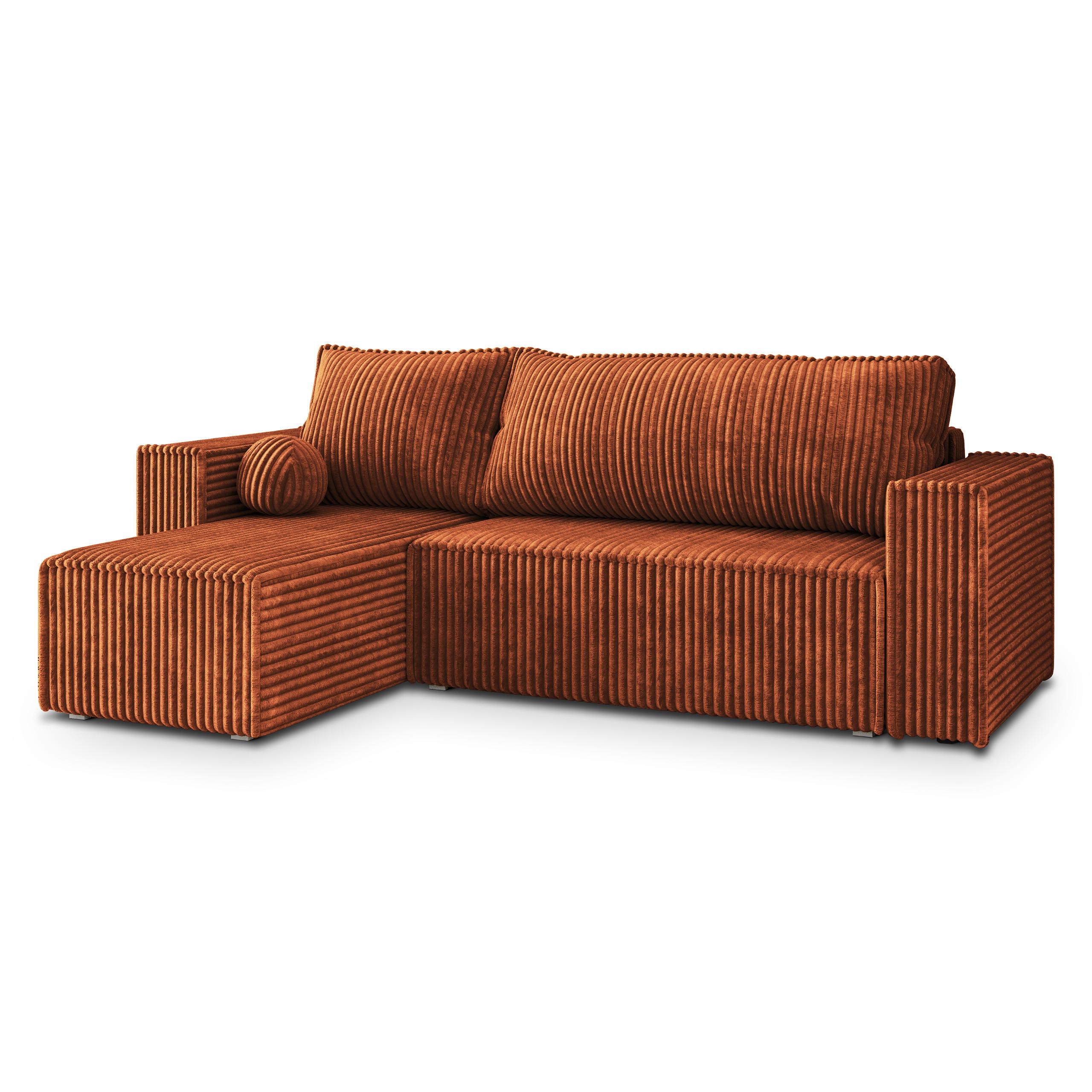 ECKSOFA RAVELO T Braun Kordstoff mit Schlaffunktion - Braun/Grau, Holz/Kunststoff (240/140cm) - MASSENO