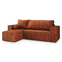 ECKSOFA RAVELO T Braun Kordstoff mit Schlaffunktion - Braun/Grau, Holz/Kunststoff (240/140cm) - MASSENO