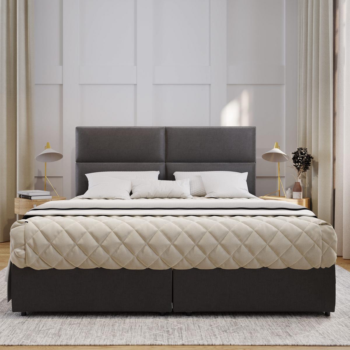 BOXBETT LONIS 160x200 cm mit Matratze und Topper - Schwarz - Schwarz, Holz (160/200cm) - MASSENO