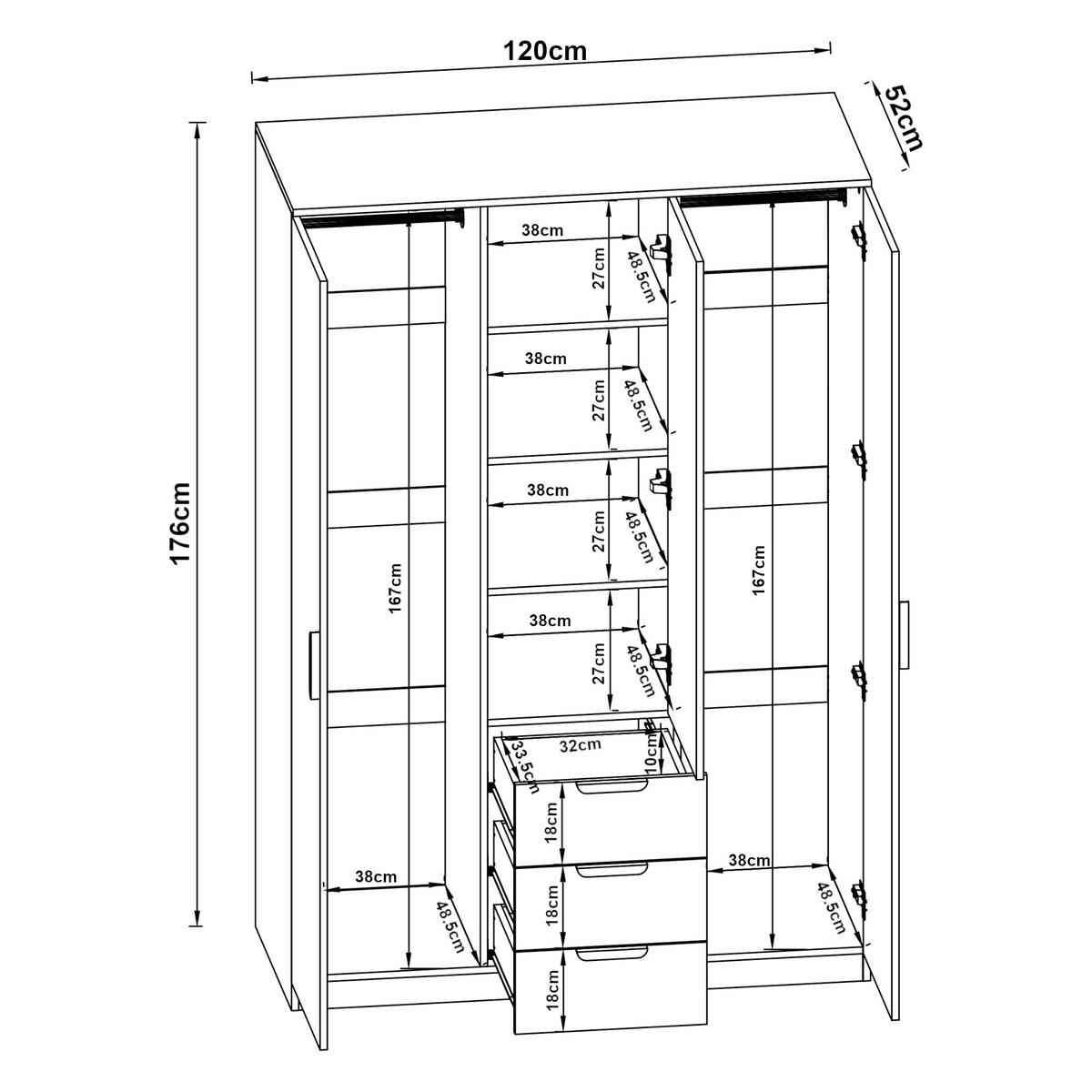 KLEIDERSCHRANK Eiselfing - Weiß, Holzwerkstoff (120/176/52cm) - [en.casa]