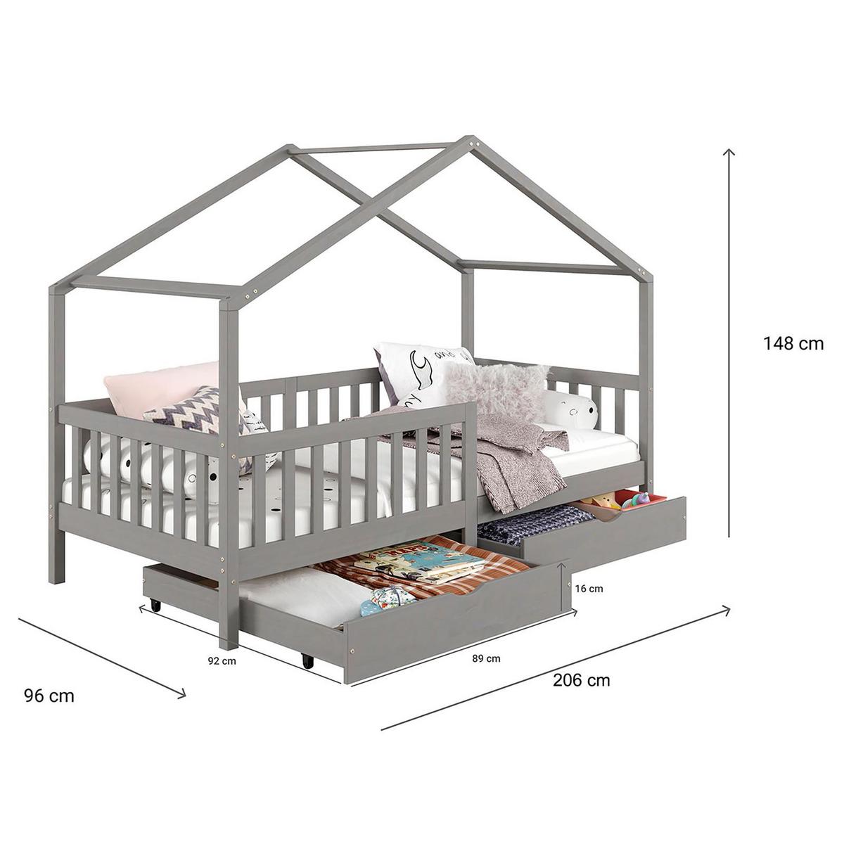 HAUSBETT ELEA 90x200 cm grau - Grau, Holz (96/148/206cm) - IDIMEX