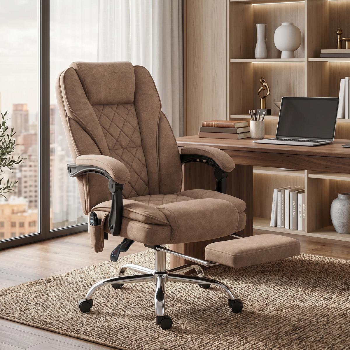 BÜROSTUHL-MIT-MASSAGEFUNKTION Samt-Polyester Braun - Silberfarben/Braun, Textil/Metall (67/119/72cm) - Vinsetto