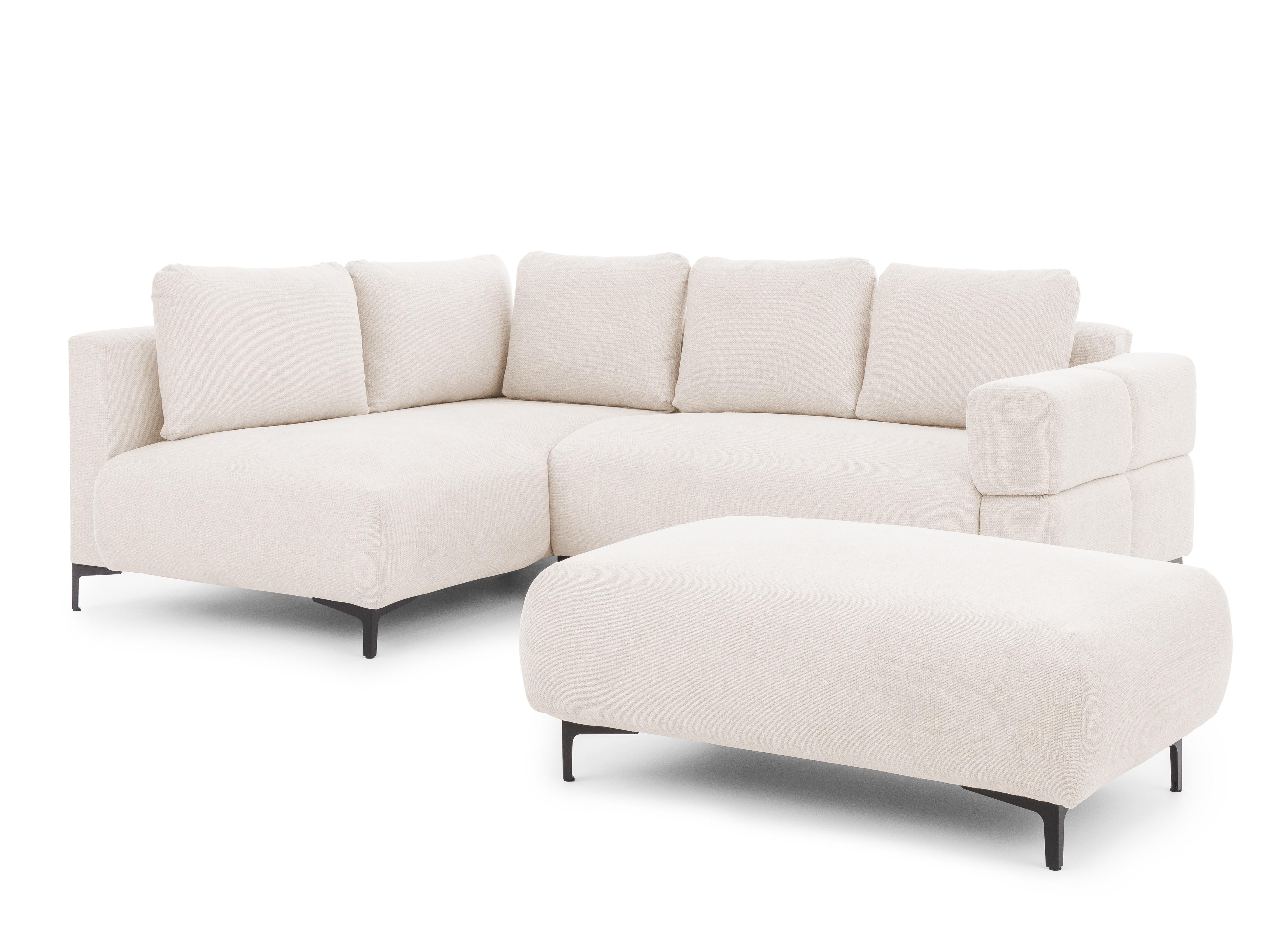 ECKSOFA inkl. Hocker Cardea mit Schlaffunktion in Bubble-Optik aus weichem Creme Strukturstoff und hohem Sitzkomfort - Ottomane links - Creme/Schwarz, Holz/Textil (170/230cm) - S-Style Möbel
