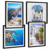 BILDER SET 4er Set - 50x50 cm & 40x60 cm Schwarzer Rahmen - Griechische Architektur auf Santorin, Oia - Schwarz, Kunststoff (50/50cm) - TULUP