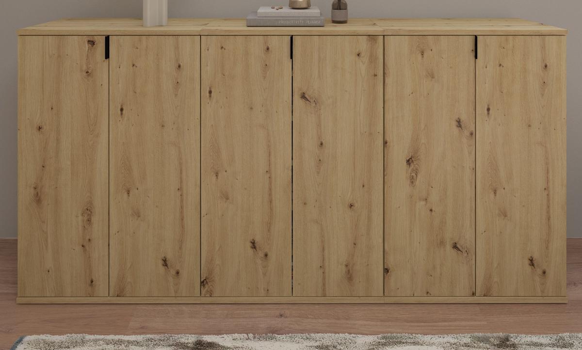 SIDEBOARD Eiche Artisan 183 cm, Kommode mit viel Stauraum - Schwarz/Eiche Artisan, Holzwerkstoff/Metall (183/99/34cm) - Inn.Furn