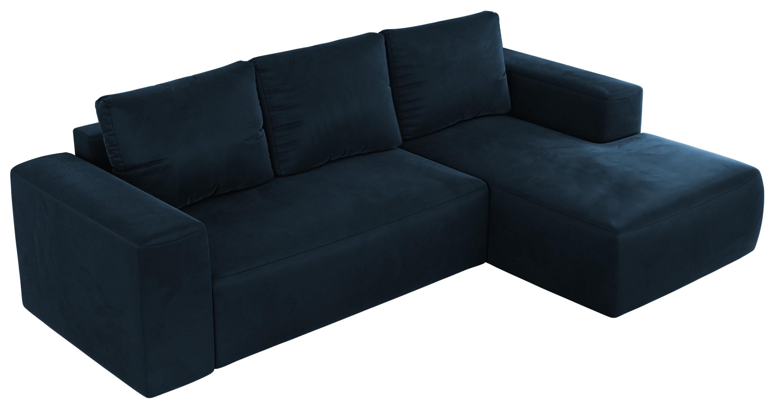 ECKSOFA TRENTINO L Dunkelblau Velvet - Rechts - Schwarz/Dunkelblau, Kunststoff/Textil (164/266cm) - MKS