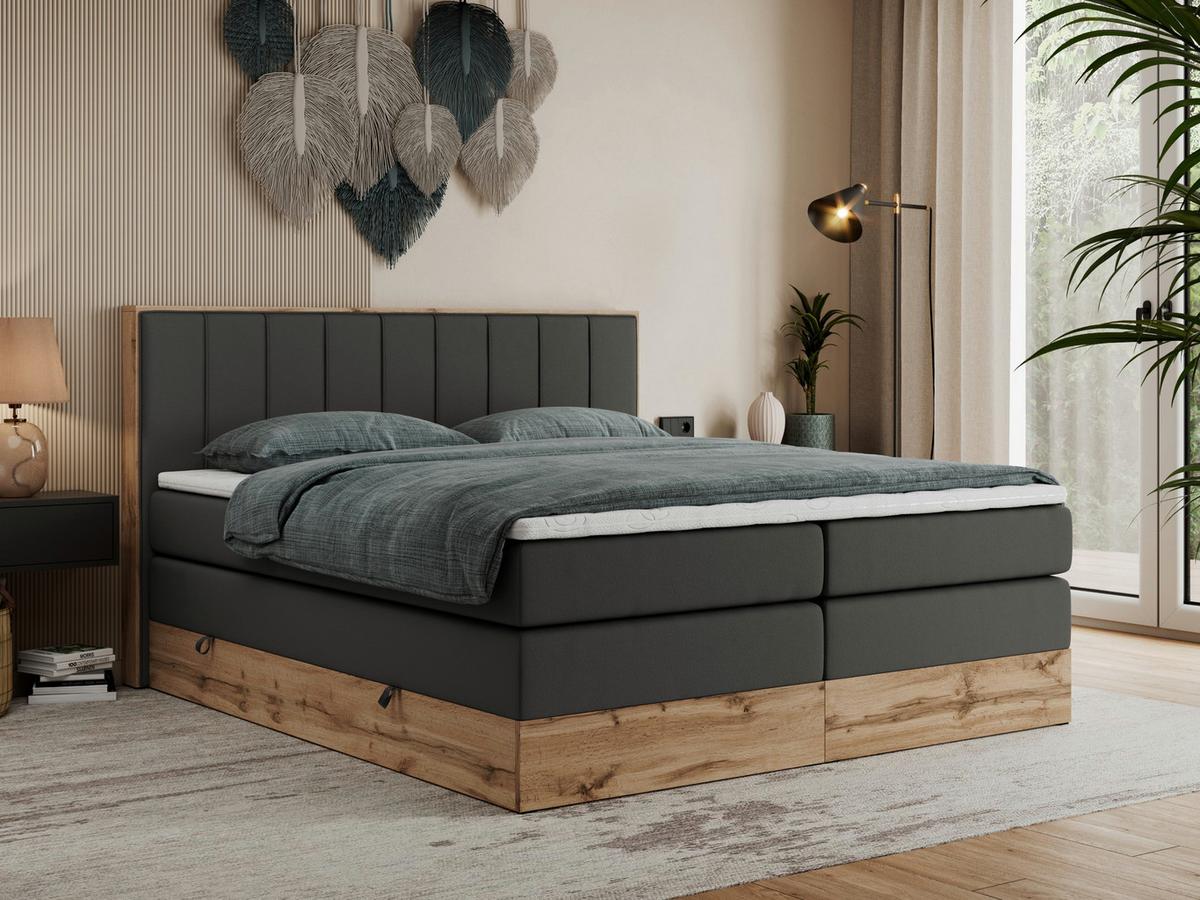 BOXSPRINGBETT BELLISSIMO KING 140/200 Dunkelgrau Kunstleder - H4 - Dunkelgrau, Holz/Textil (140/200cm) - MKS
