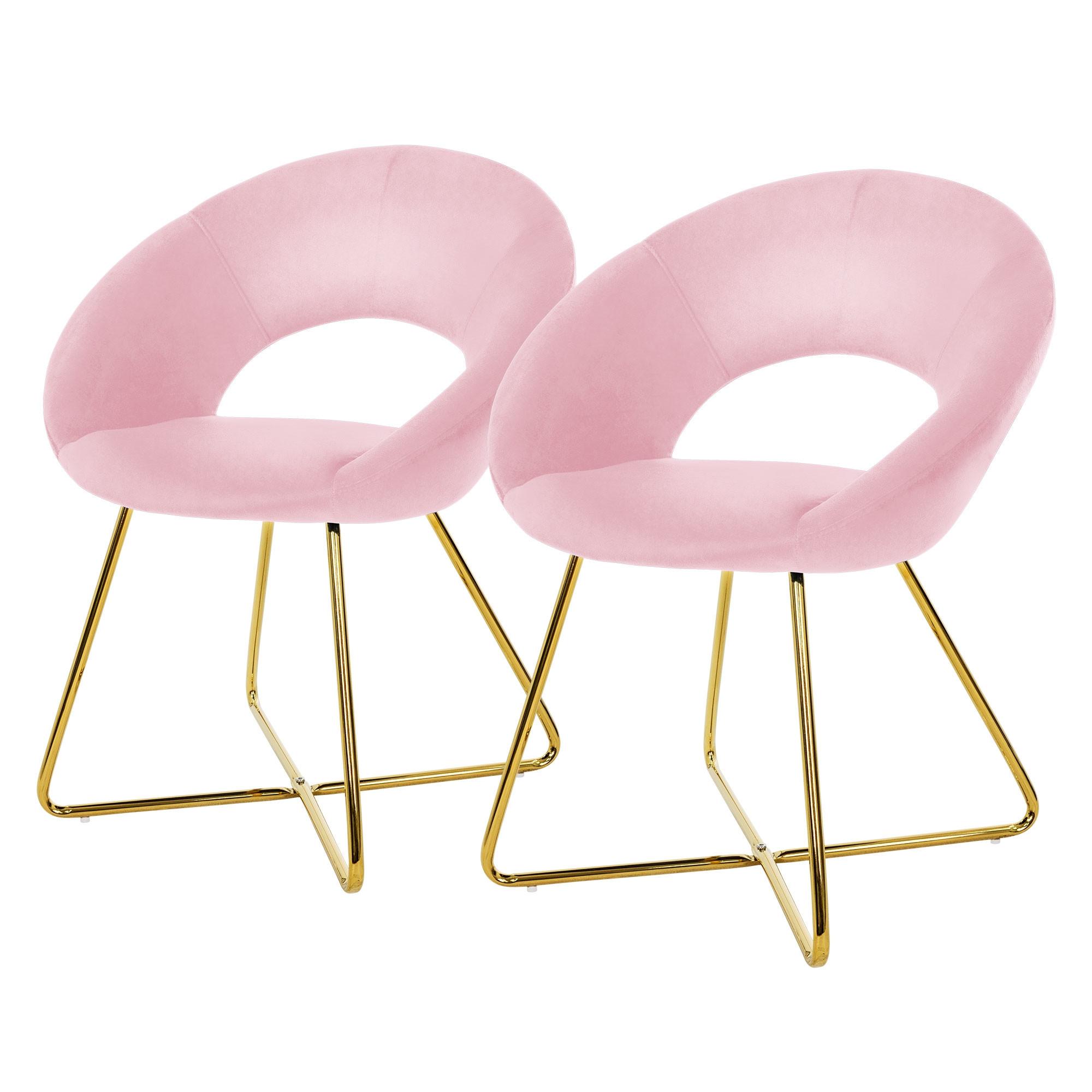 ESSZIMMERSTÜHLE 2er Set Rosa Samt - Pink/Goldfarben, Metall (53/77/64cm) - ML-DESIGN