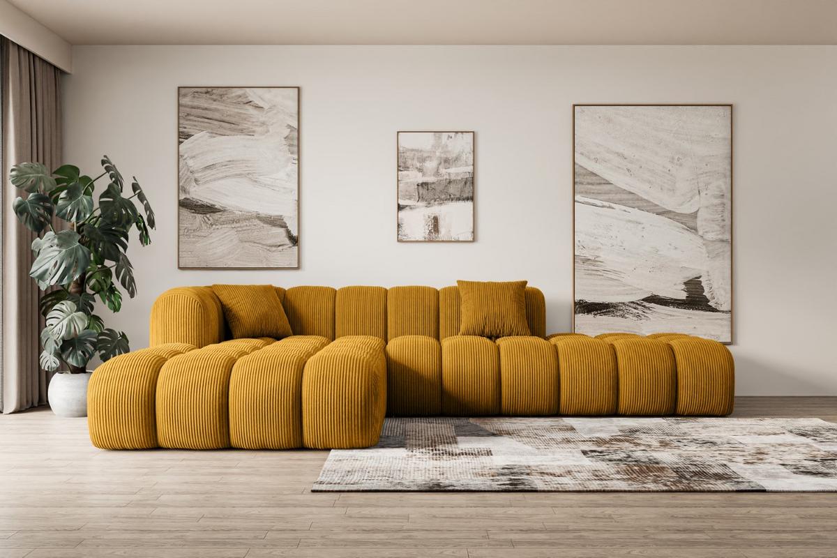 ECKSOFA Ottomane Links OLEA-L2 - 289x176x71 cm Senfgelb - Currygelb/Schwarz, Holzwerkstoff/Kunststoff (176/289cm) - ALTDECOR