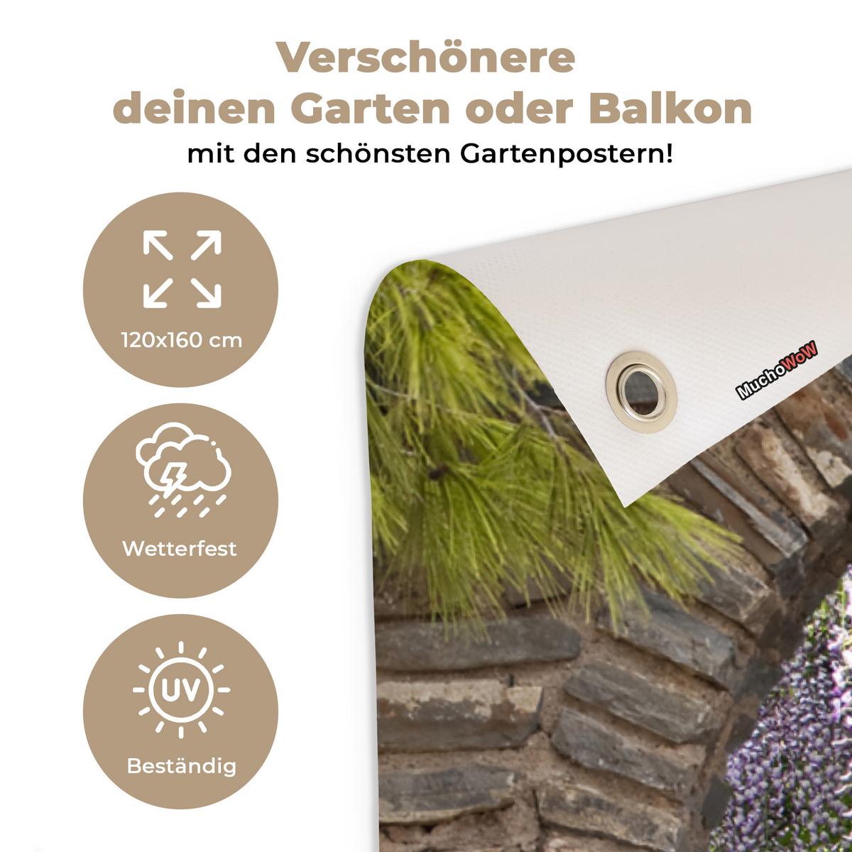 GARTENPOSTER Wald - Aussicht - Steine - Weg Gartendekoration 120x160 cm - Graubraun, Kunststoff (120/160/0.2cm) - OnlyWow