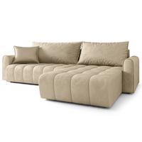 ECKSOFA FRIGA Creme Velours-Stoff mit Schlaffunktion - Creme, Holz (283/185cm) - MASSENO