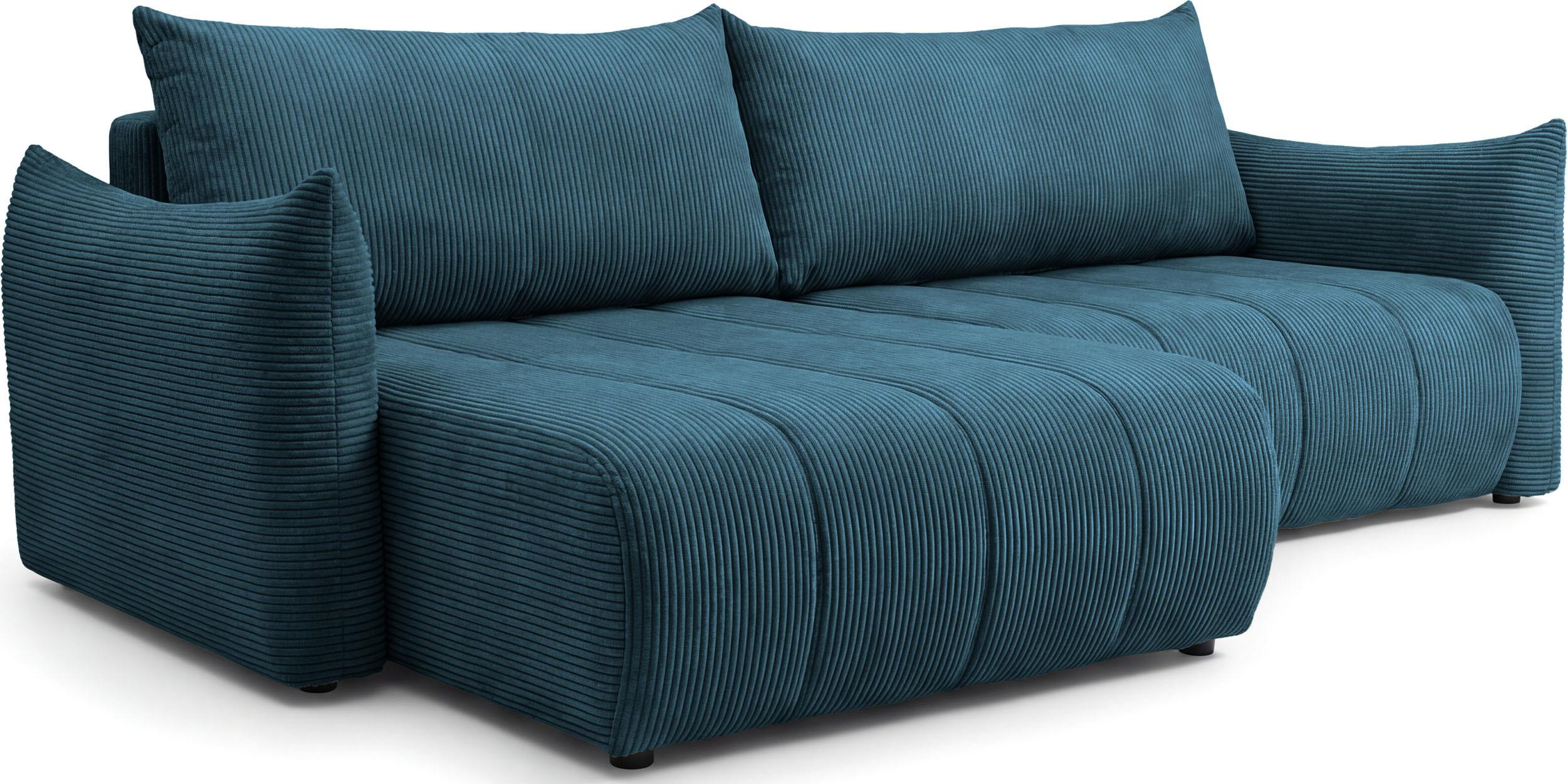 ECKSOFA Liv mit Schlaffunktion & Bettkasten in Cordstoff Marineblau, Universell 260/154/86 cm - Blau/Schwarz, Kunststoff/Textil (260/154cm) - WFL GROUP
