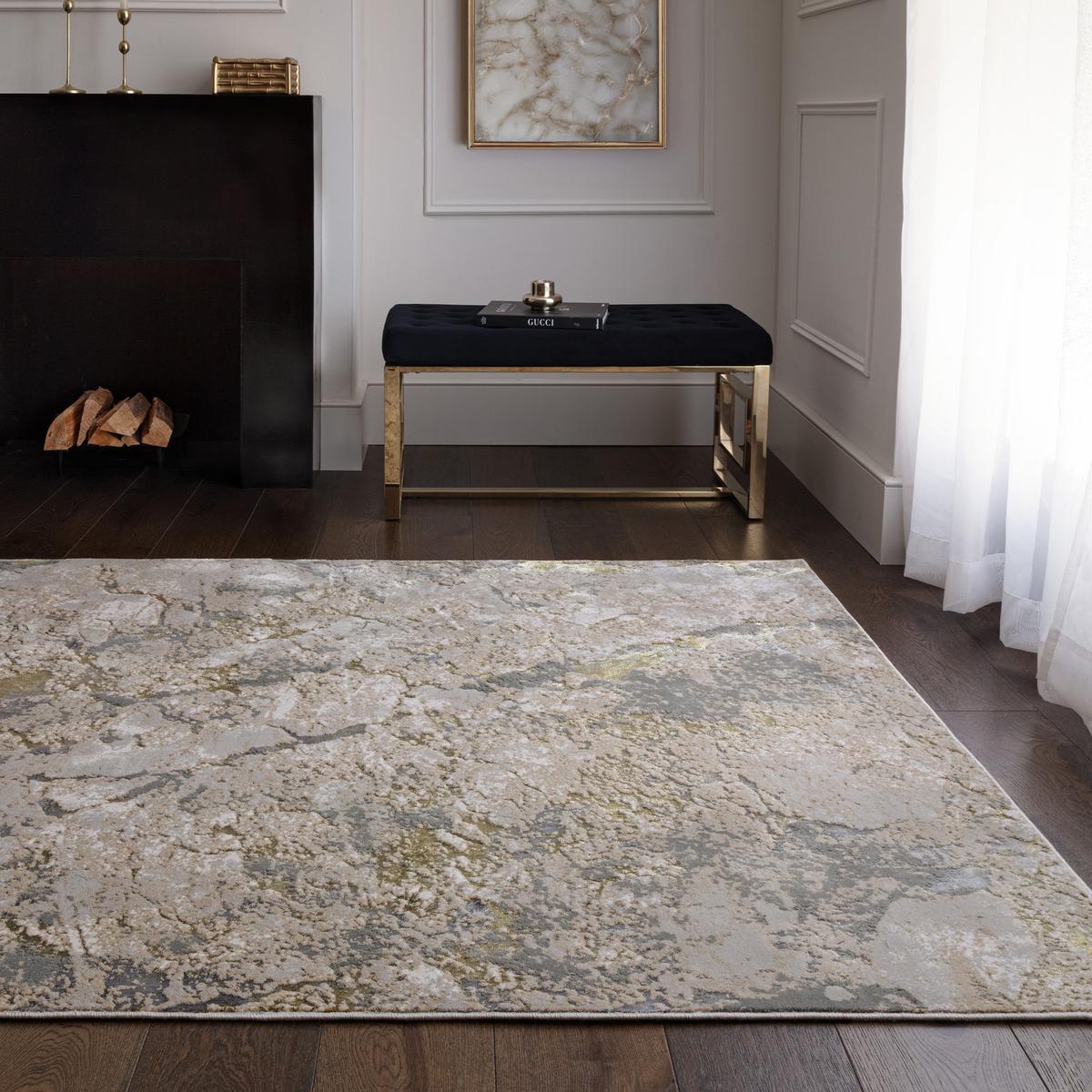 TEPPICH SARNTAL, abstrakt, aus Polyester, Gold, 160 x 230 cm - Goldfarben, Textil (230/160cm) - KADIMA DESIGN