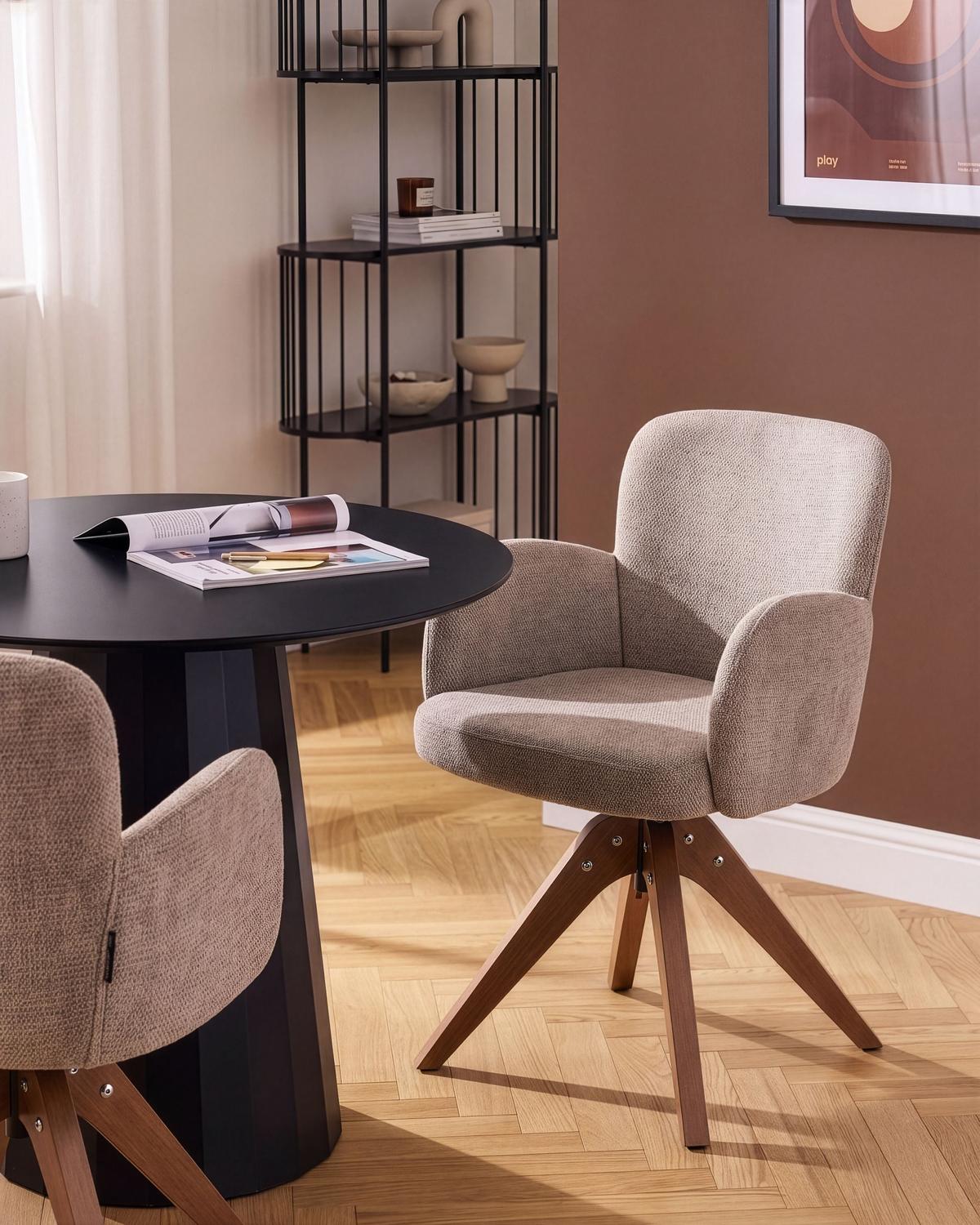ESSZIMMERSTUHL 2er Set drehbar Stoff Taupe Jean - Taupe, Holz/Textil (64/82/70cm) - Beliani