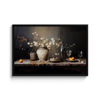 POSTER MIT RAHMENGERAHMTES BILD Stilleben - Blumen - Blumenstrauß - Vase - Wein 90x60 cm - Schwarz, Papier (90/60cm) - MuchoWow