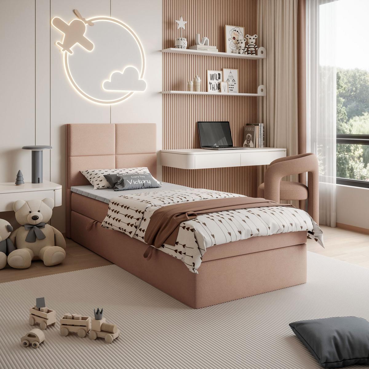 BOXSPRINGBETT Bett CROSS MINI mit Topper 100x200 cm Jasmine 61 - Rosa, Textil - Lookway