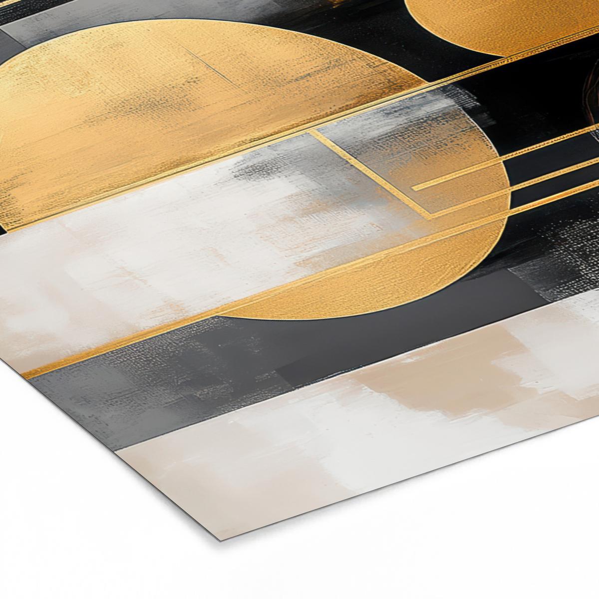 POSTER MIT RAHMEN Abstrakt - Gold - Silber - Formen - Ästhetisch - Modern 30x20 cm - Goldfarben, Papier (30/20cm) - MuchoWow