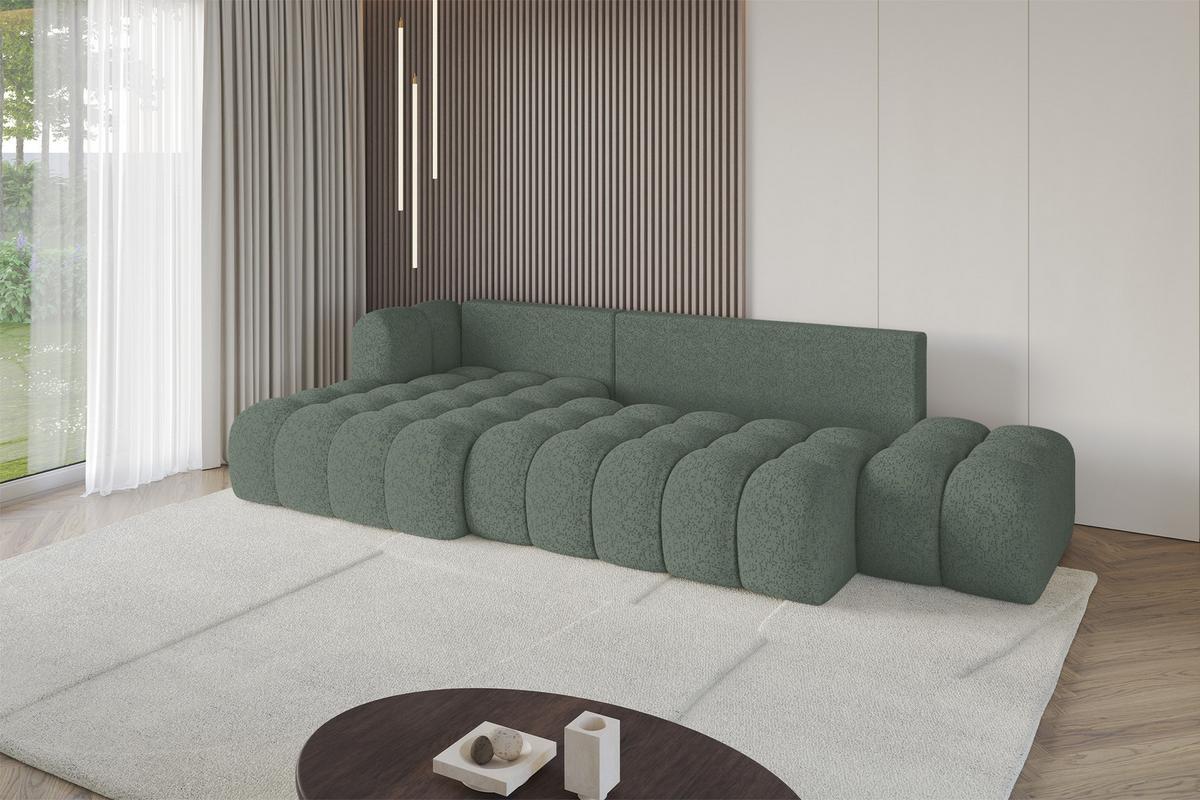 ECKSOFA mit Schlaffunktion Ottomane Links OLEA-L2 321x164x75 Grün Tissu - Waldgrün/Schwarz, Holzwerkstoff/Kunststoff (321/164cm) - ALTDECOR