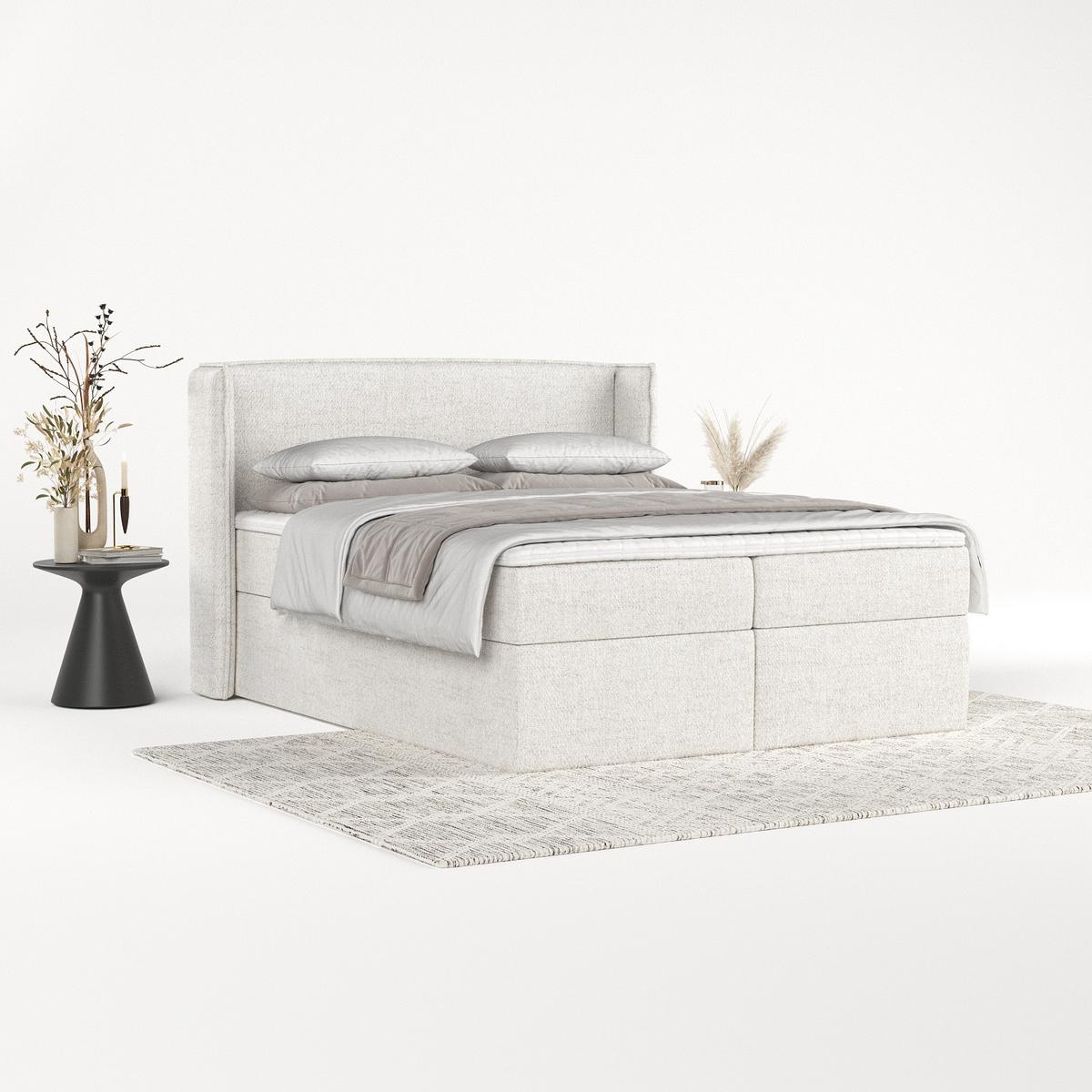 BOXBETT Viva 140/200 cm Creme im Neve Stoff - Creme/Schwarz, Holz/Holzwerkstoff (140/200cm) - AltaBeds