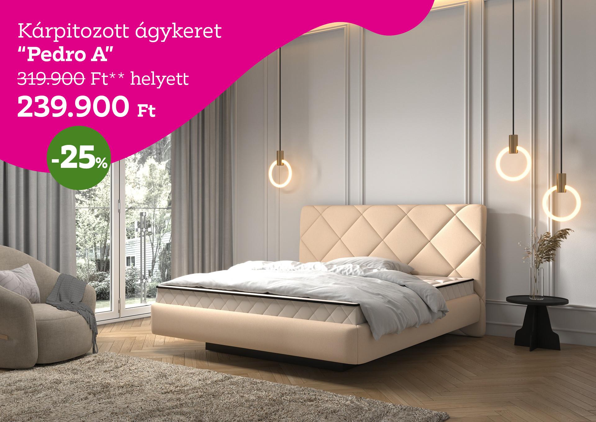 Kárpitozott ágykeret PEDRO A 319900 Forint helyett 239900 Forint, kedvezmény mértéke 25%