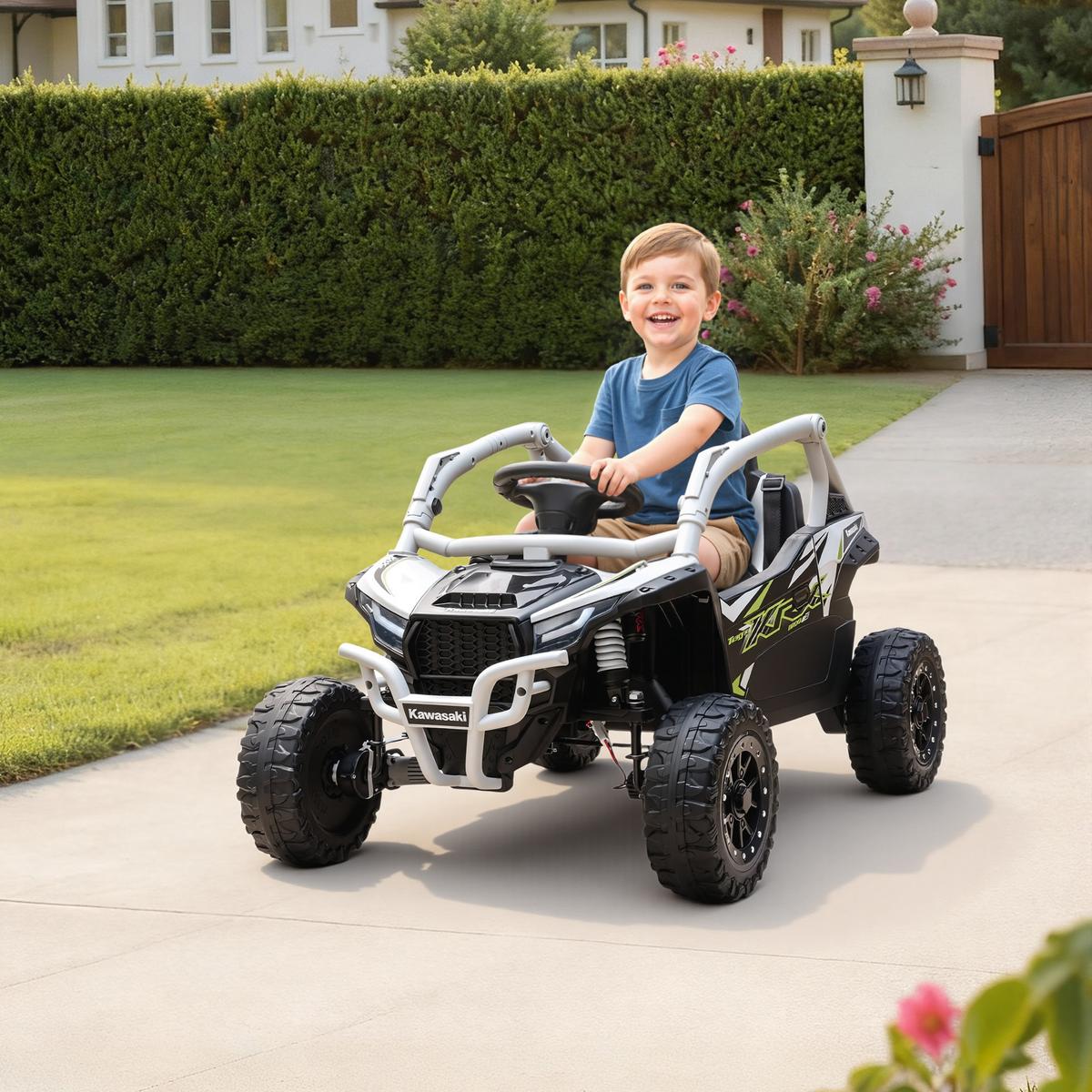 KINDER-ELEKTROAUTO mit 2 Motoren Fernbedienung und LED-Leuchten - Grau, Kunststoff (100/64/56cm) - AIYAPLAY