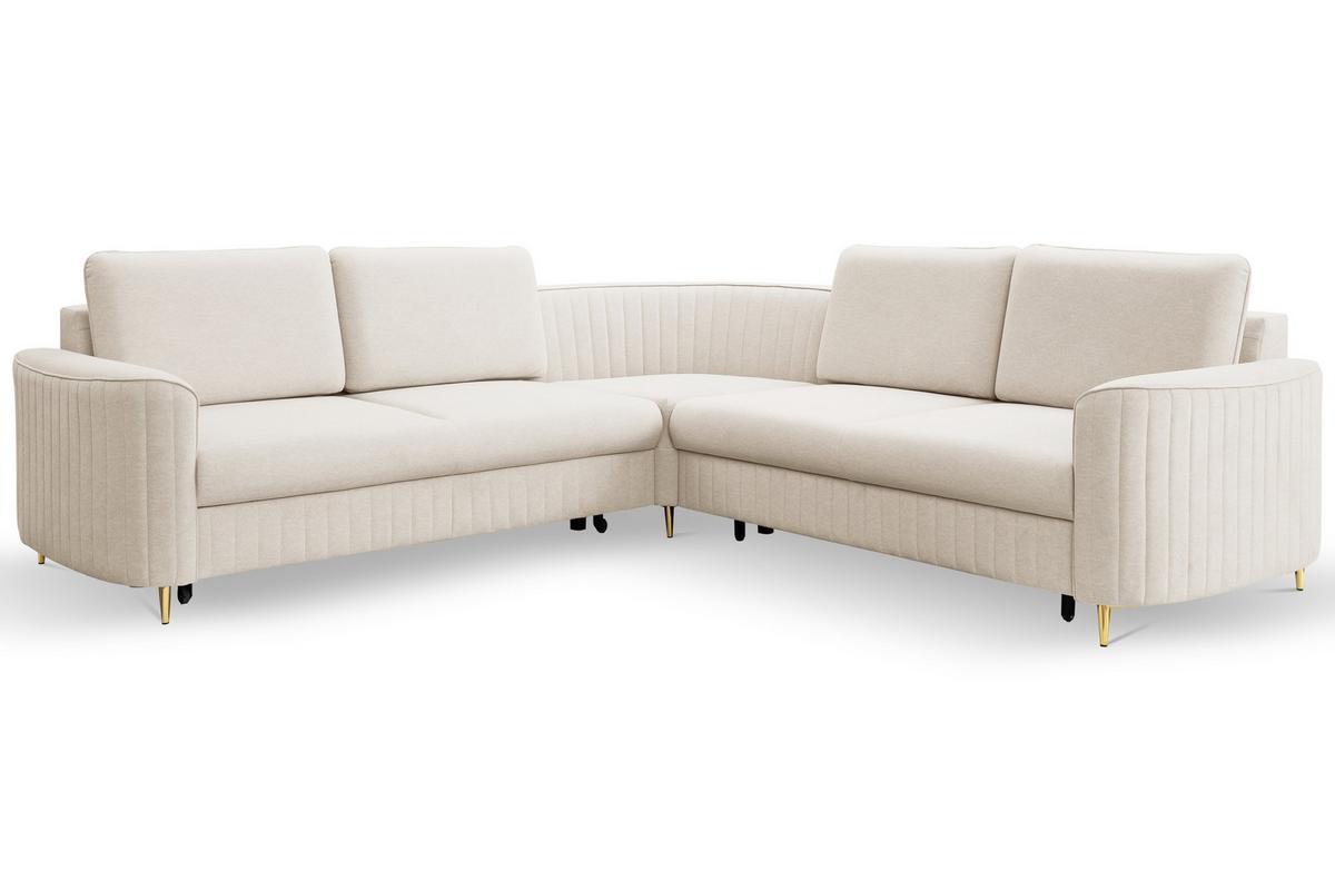 ECKSOFA VELA L-S Beige Velours-Stoff mit Schlaffunktion - Beige, Holz (251/251cm) - MASSENO