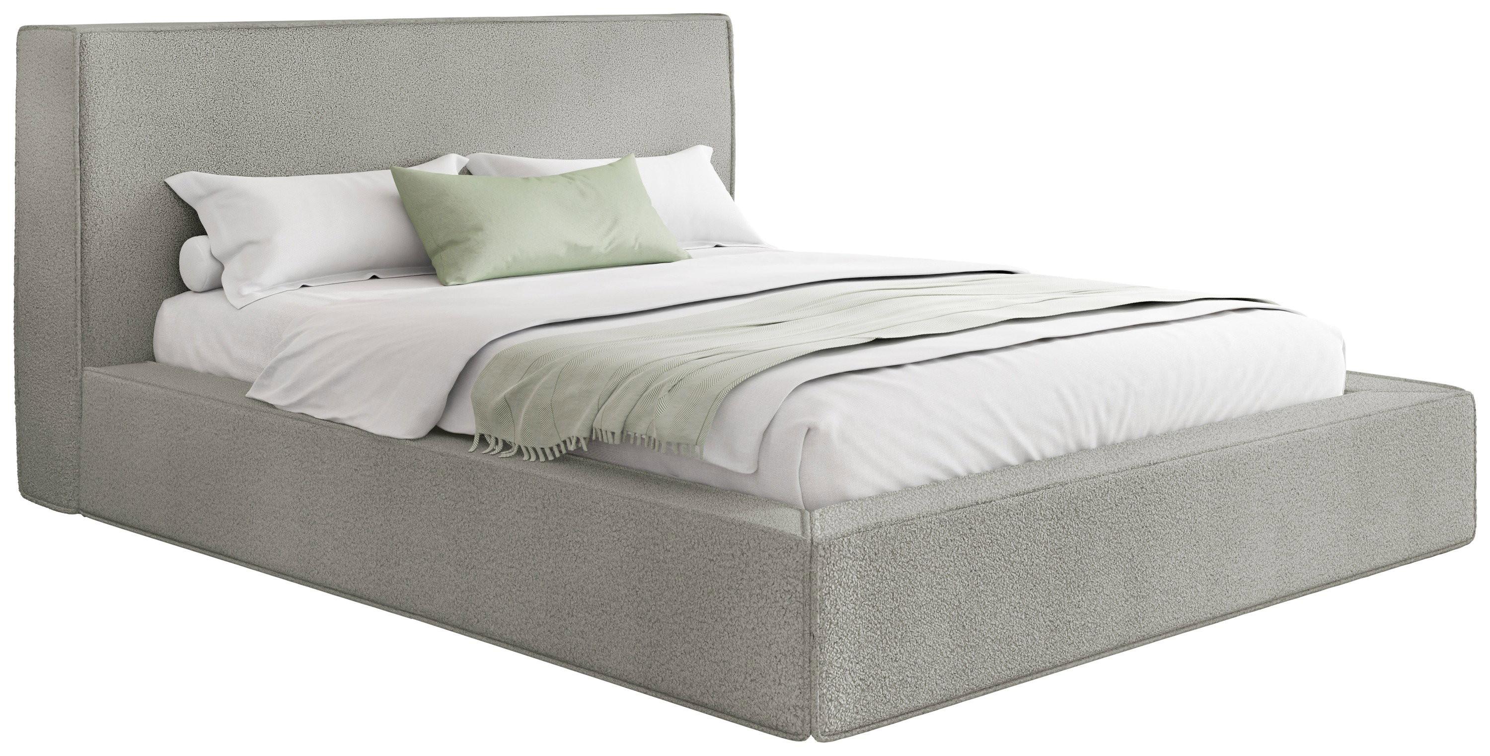 POLSTERBETT Merlin mit Bettkasten, Metall-Lattenrost & hohem Kopfteil in Hellgrau Boucle 160x200 cm - Birkefarben/Hellgrau, Kunststoff/Textil (160/200cm) - WFL GROUP