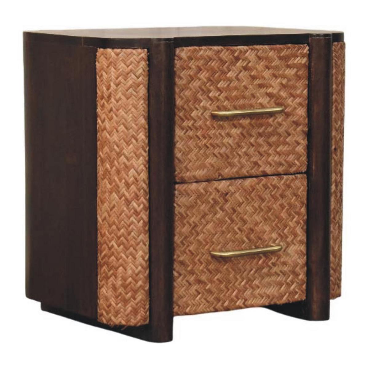 NACHTKASTEN Havana Geflechtfront, 2 Schubladen, Braun - Hellbraun/Messingfarben, Holz/Metall (50/50/38cm) - Artisan Furniture
