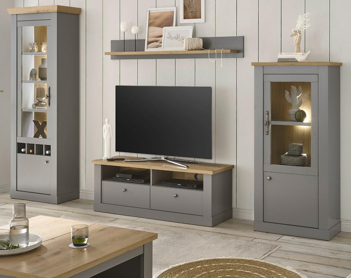 WANDBOARD grau, Artisan Eiche Landhaus, Wandregal 150 cm - Eiche Artisan/Grau, Holzwerkstoff (150/20/19cm) - Furn.Design