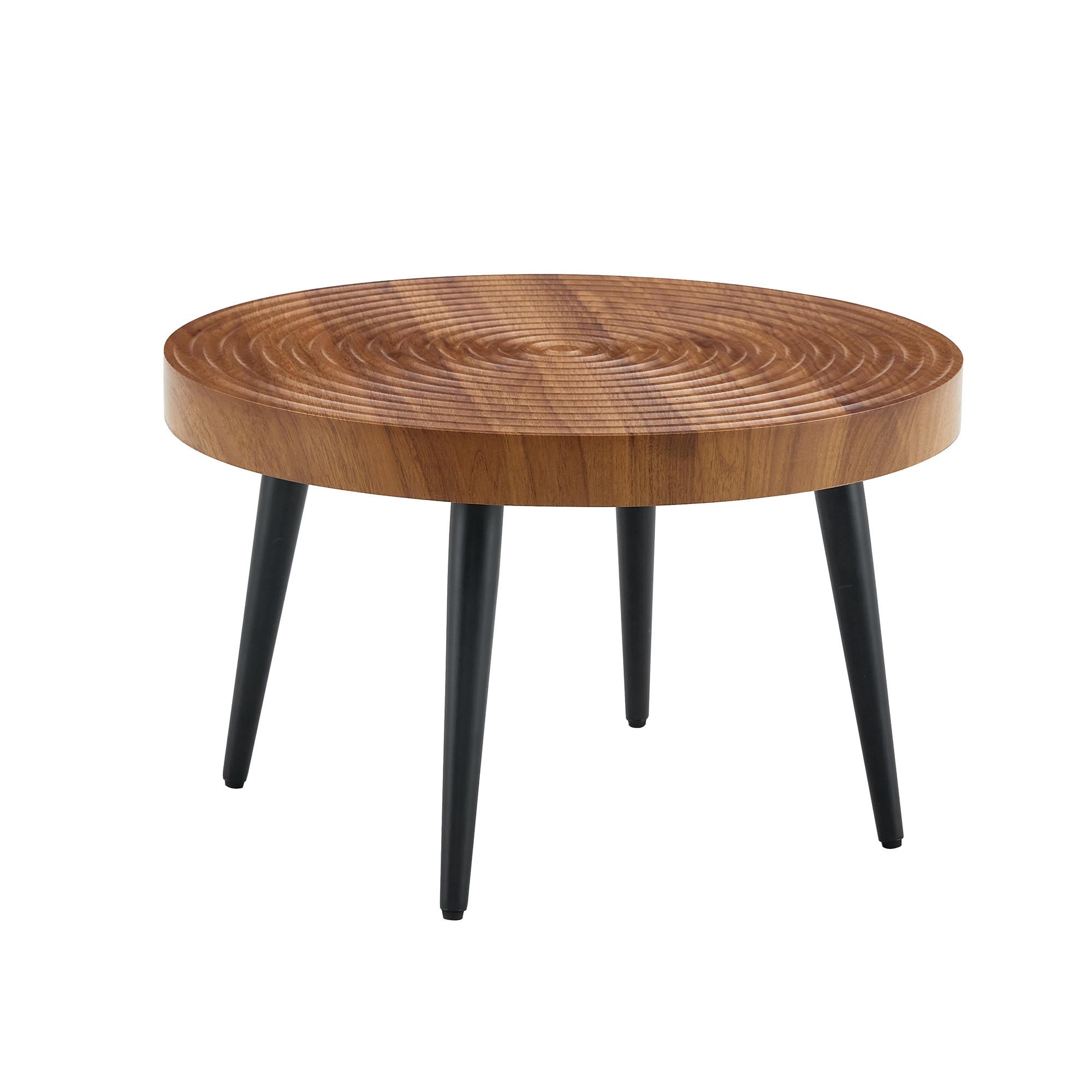 COUCHTISCH Walnussbraun Rund mit Jahresringen & Metallbeinen - Walnussfarben, Holzwerkstoff (60/60/37cm) - Urban Meuble
