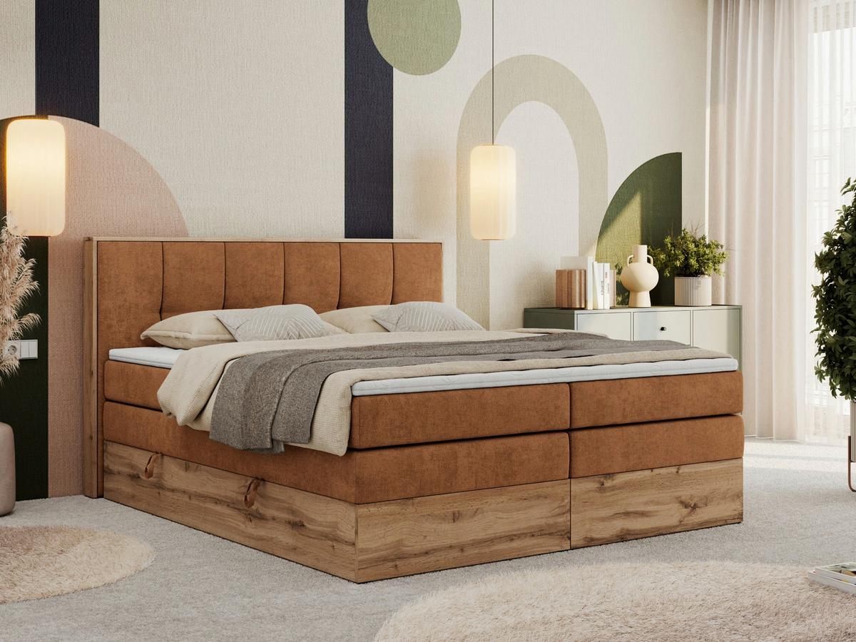 BOXSPRINGBETT ALBERO 1 KING 180/200 Orange Strukture - H3 - Orange, Holz/Textil (180/200cm) - MKS