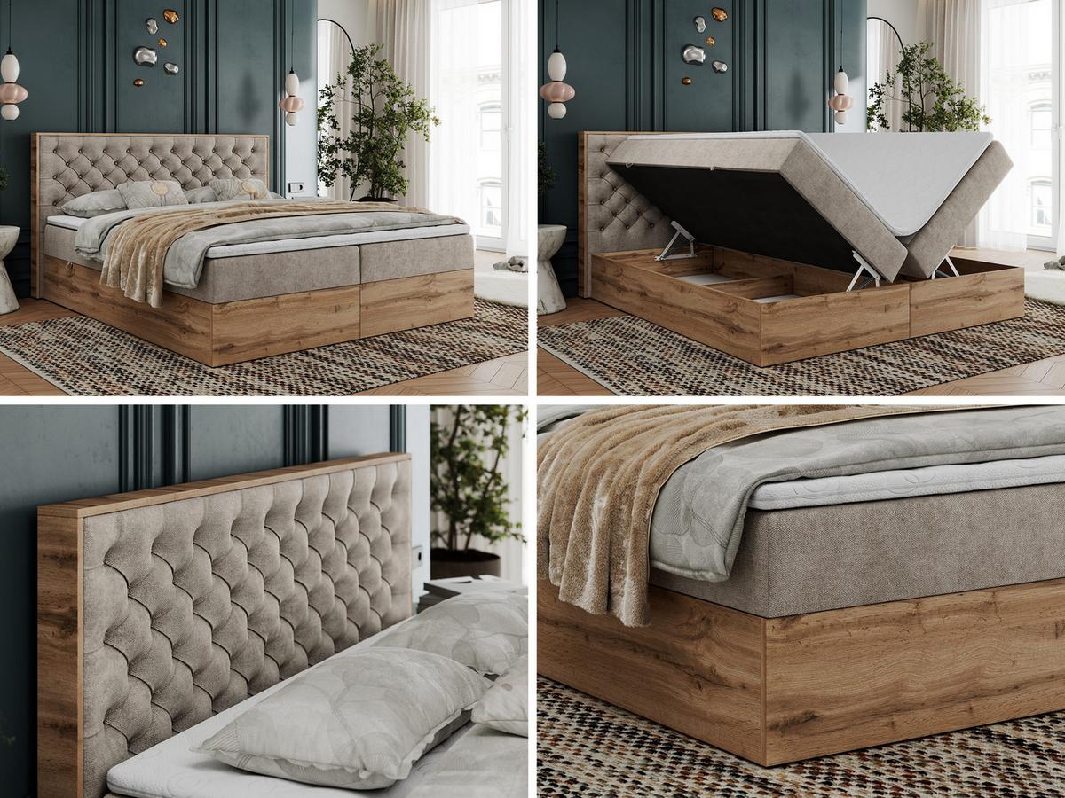 BOXBETT ALBERO 3 - 180/200 Beige Struktur - H4 - Beige, Holz/Textil (180/200cm) - MKS