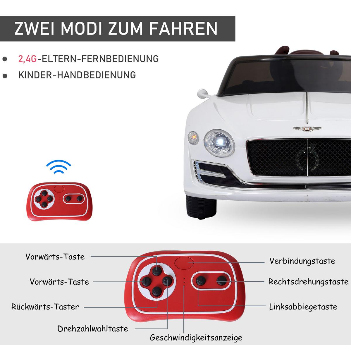 KINDER ELEKTROAUTO, Weiß, Metall+ Kunststoff - Weiß, Metall (33/17.5/24cm) - HOMCOM
