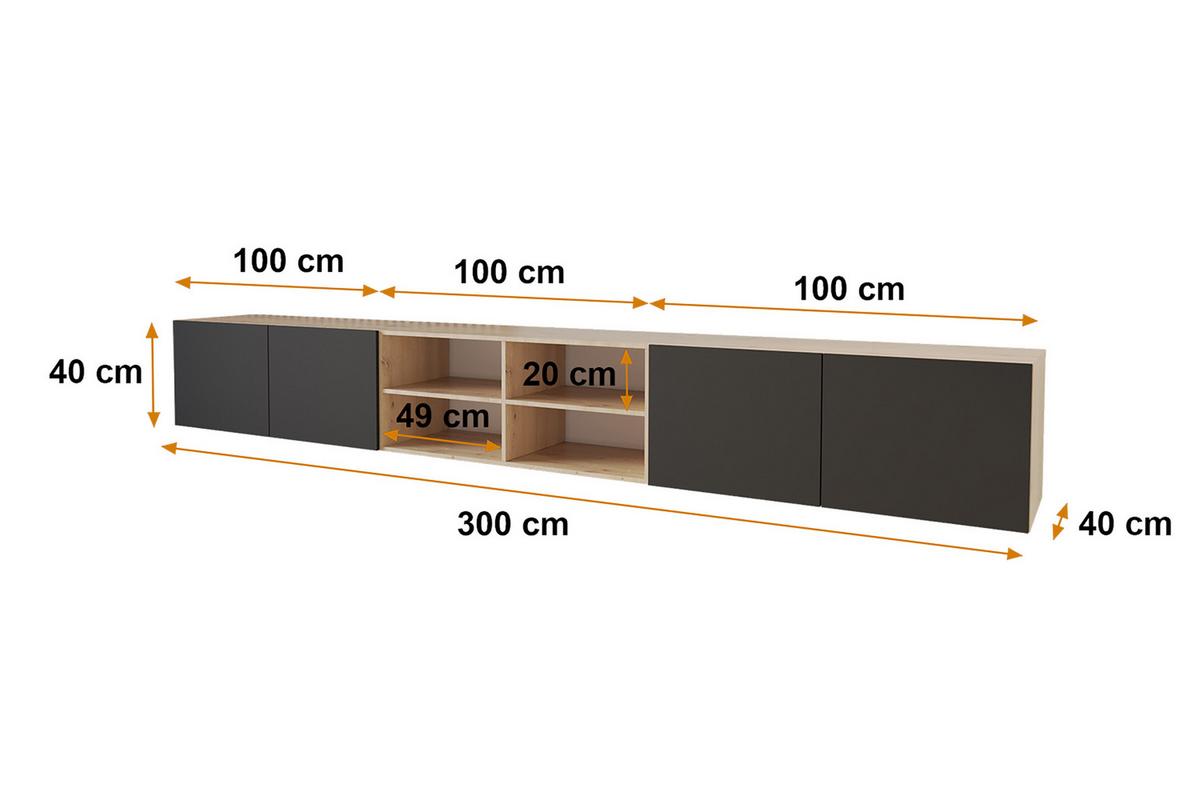 LOWBOARD ELIO-W 3x100x40x40 cm - Artisan / Schwarz - Eiche Artisan, Holzwerkstoff (300/40/40cm) - ALTDECOR