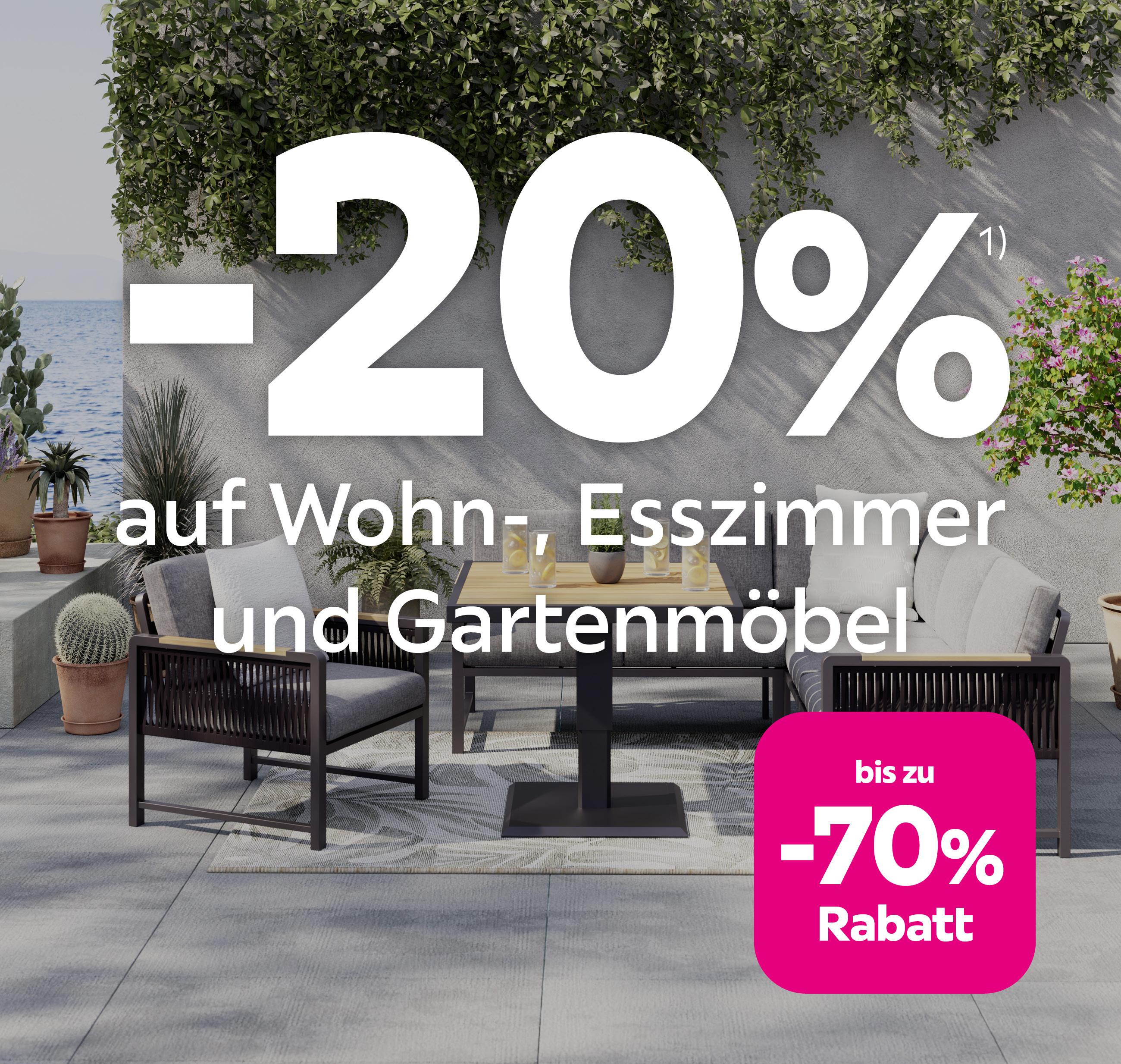 -20% auf Wohn-, Esszimmer und Gartenmöbel & bis zu -70% Rabatt