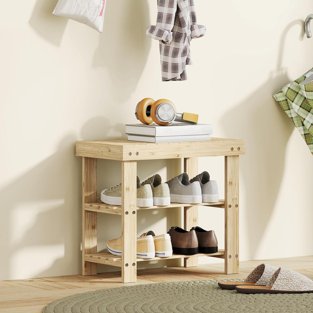 SCHUHBANK Bambus Naturholz - Naturfarben, Naturmaterialien (28/45/50cm) - HOMCOM