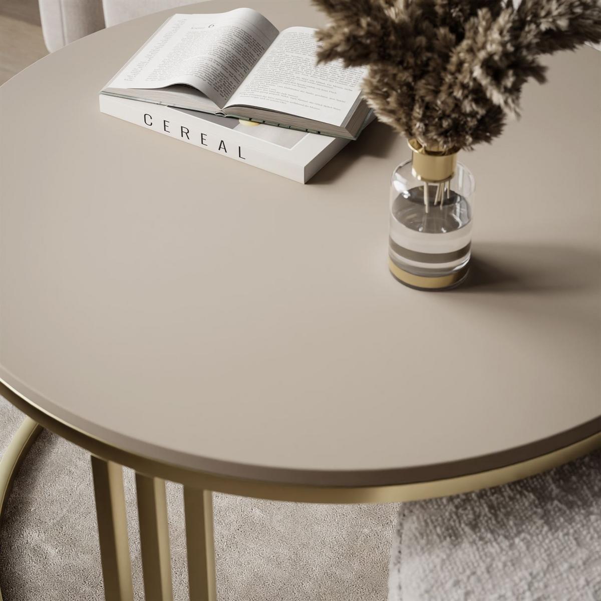 COUCHTISCH mit Hocker LORI MAT gebürstetes Gold/Kaschmir matt/Coral 65 - Kaschmir, Metall (70/70/49cm) - Lookway