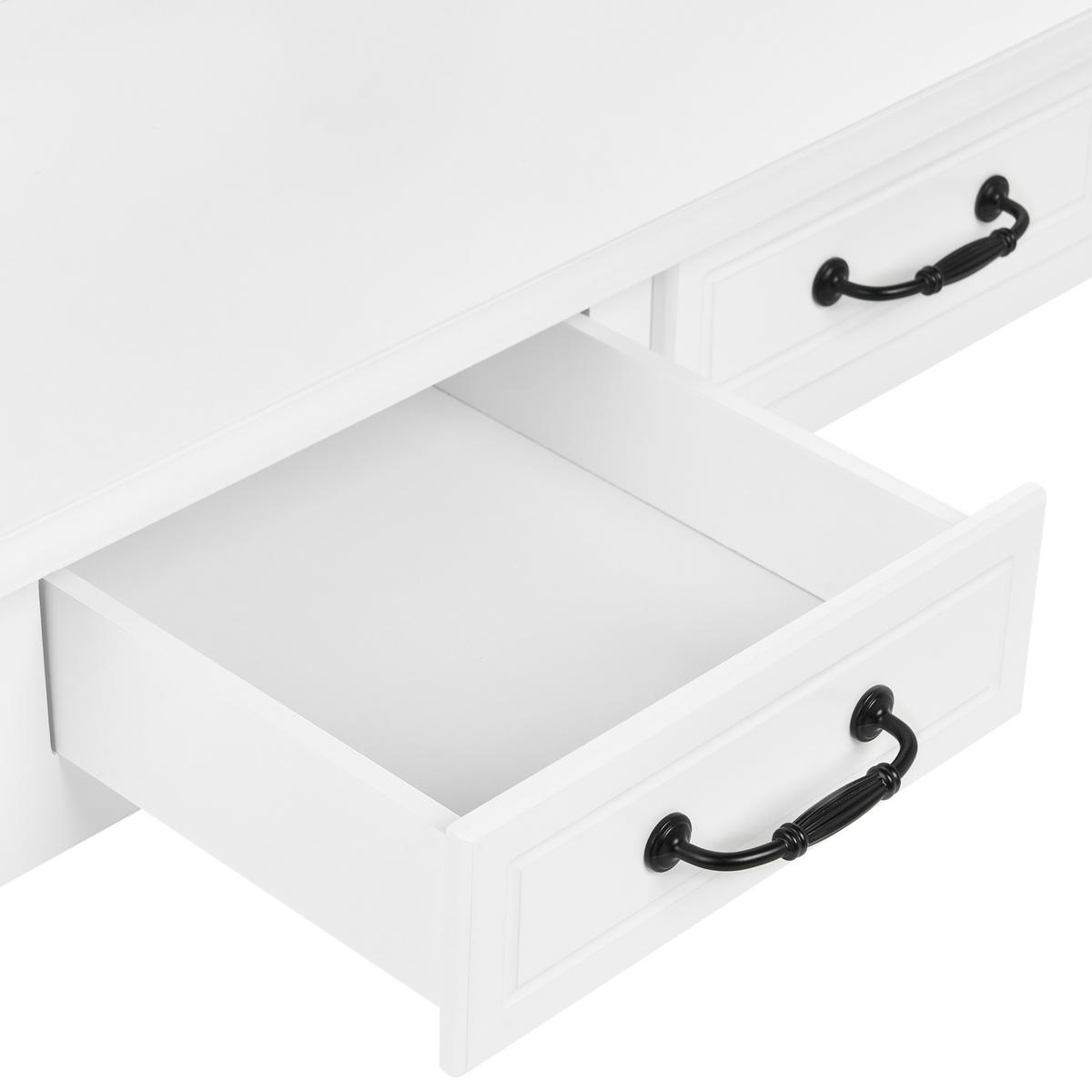SCHMINKTISCH mit Spiegel und Hocker Weiß Rayon - Weiß, Holzwerkstoff (80/139/40cm) - Beliani